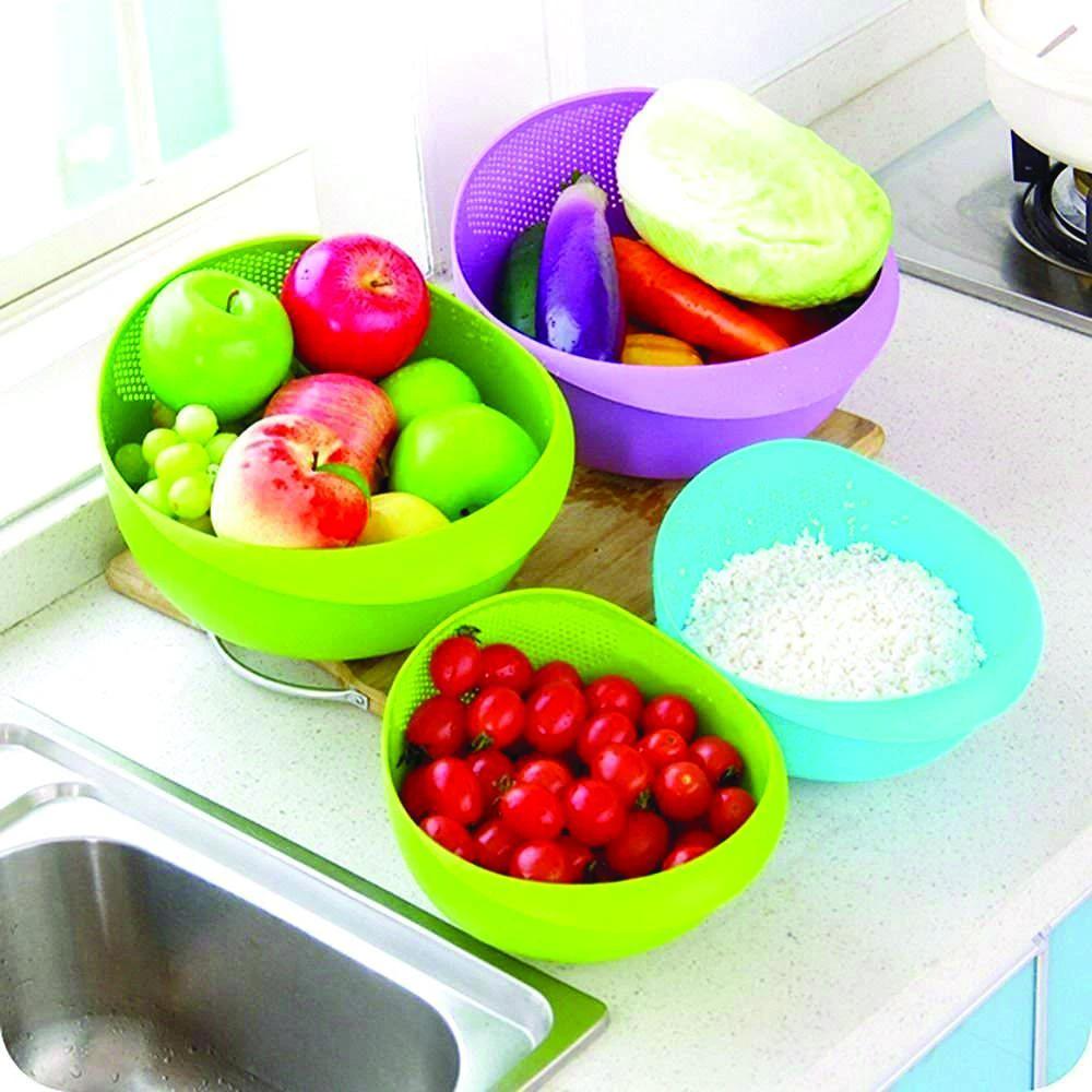 108 Kitchen Plastic Big Rice Bowl Strainer Perfect Size For Storing And Straining by Wukusy
