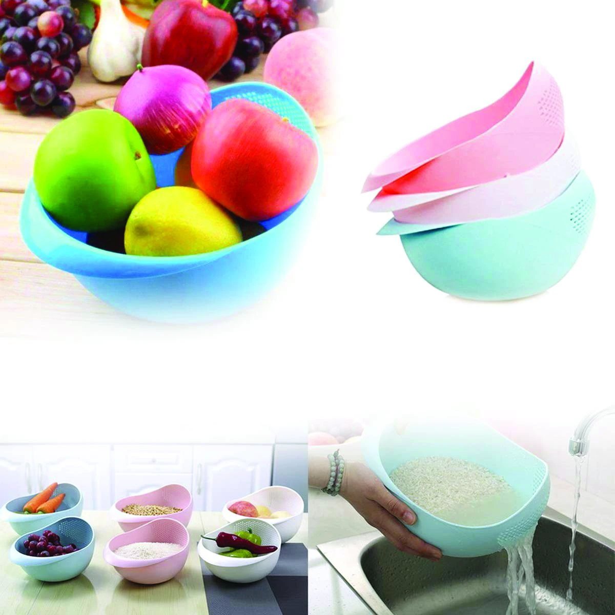108 Kitchen Plastic Big Rice Bowl Strainer Perfect Size For Storing And Straining by Wukusy