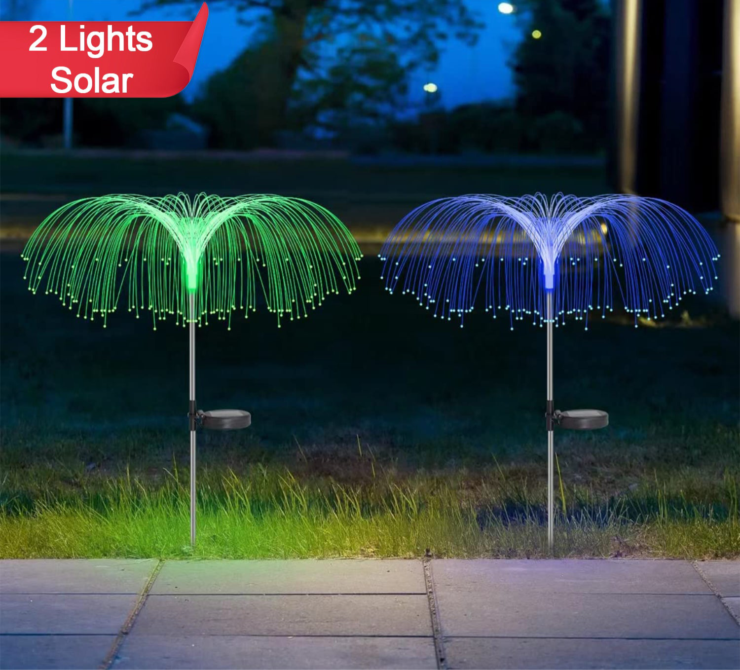 Garden Solar Outdoor Lights Decorative  7 Colors Changing Rgb Light Waterproof Flower Jellyfish Firework Decor For Garden Patio Landscape Pathway Yard Holiday Decor 2pcs