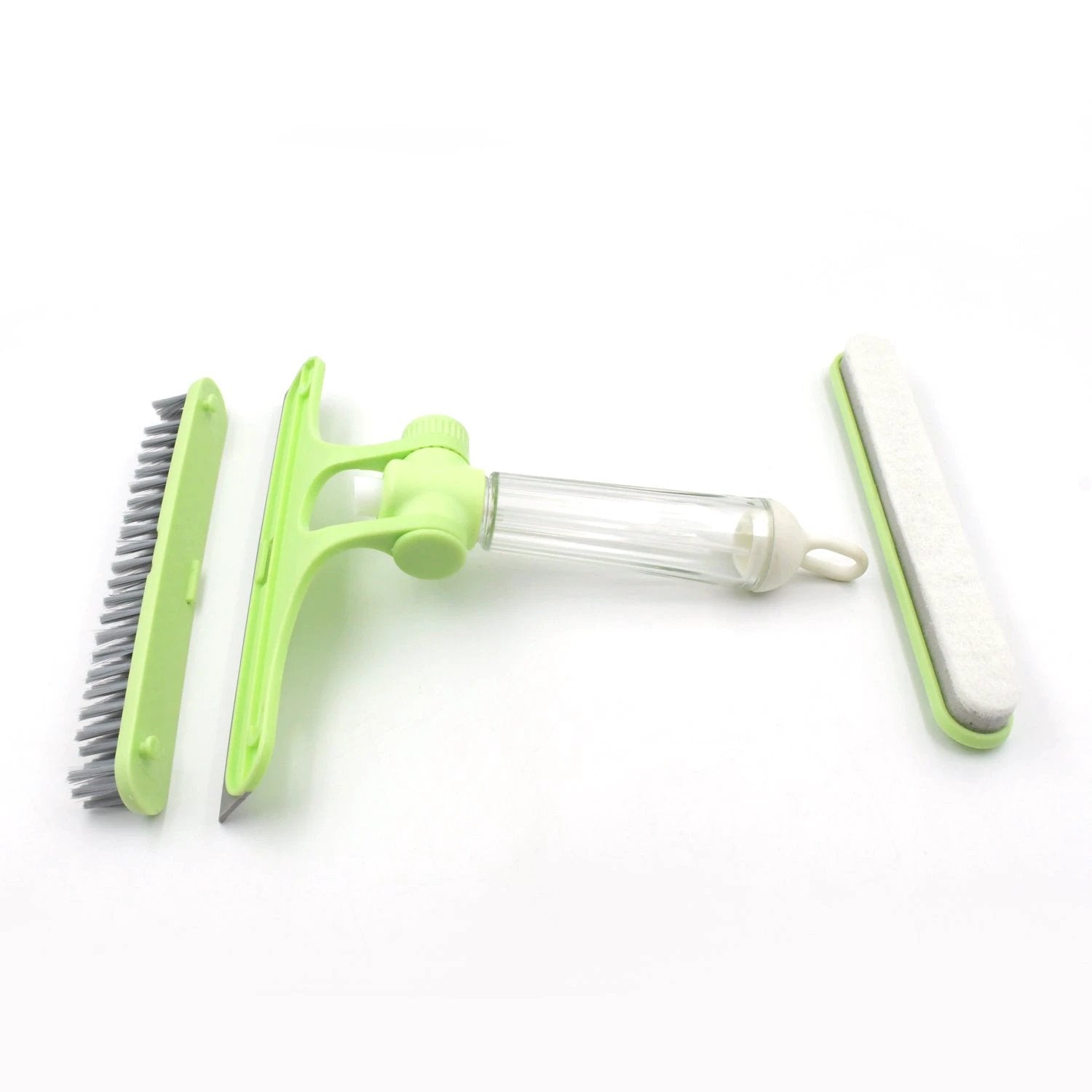 4167 4 In 1 Multifunctional Glass Scraper Window Glass Wiper With Watering Can Silicon Cleaning Squeegee With Two Brush Heads Practical Squeegee For Shower Doors Windows Tiles And Car Glass by Wukusy