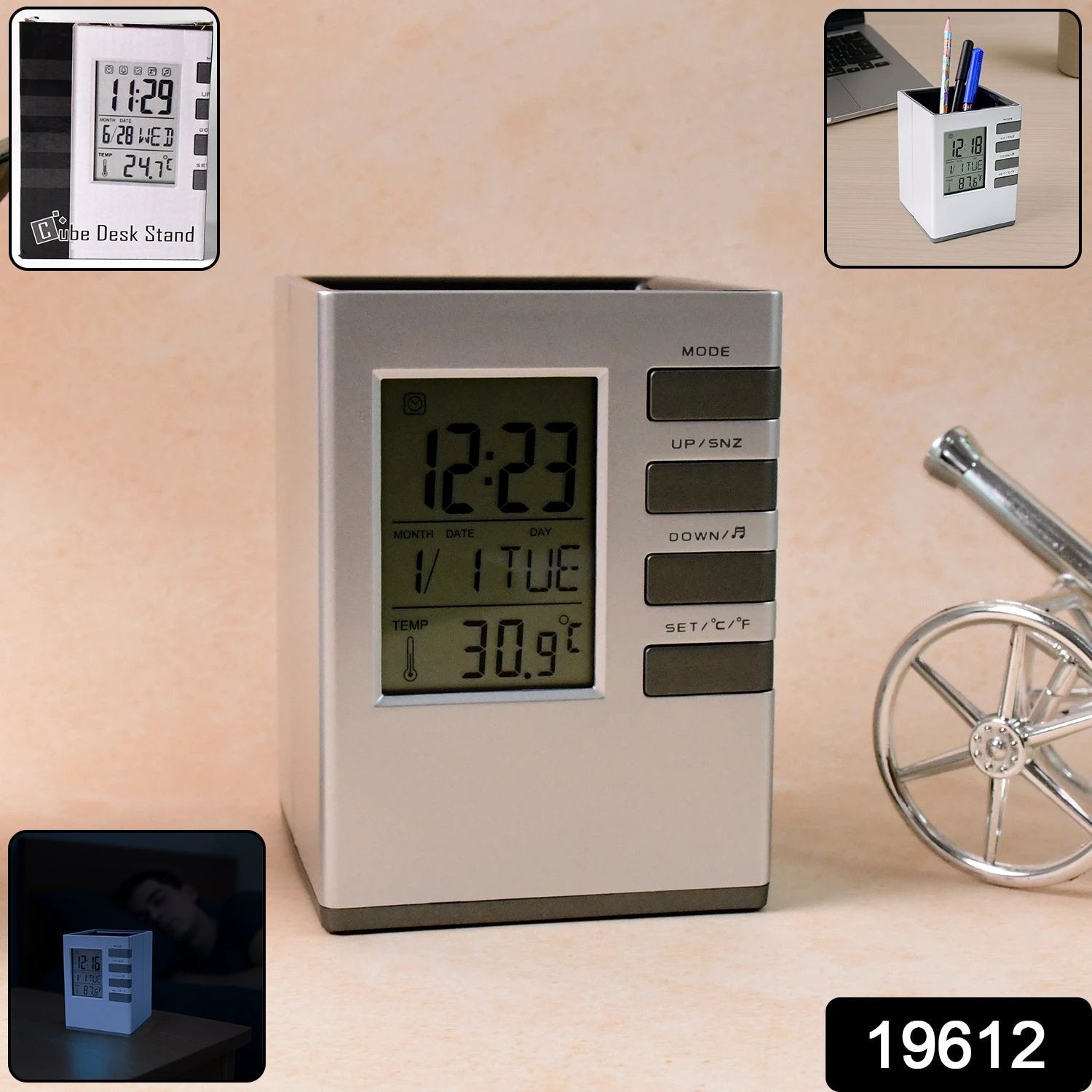 Multifunction Cube Digital Desk Clock With Pen Holder (1 Pc) by Wukusy