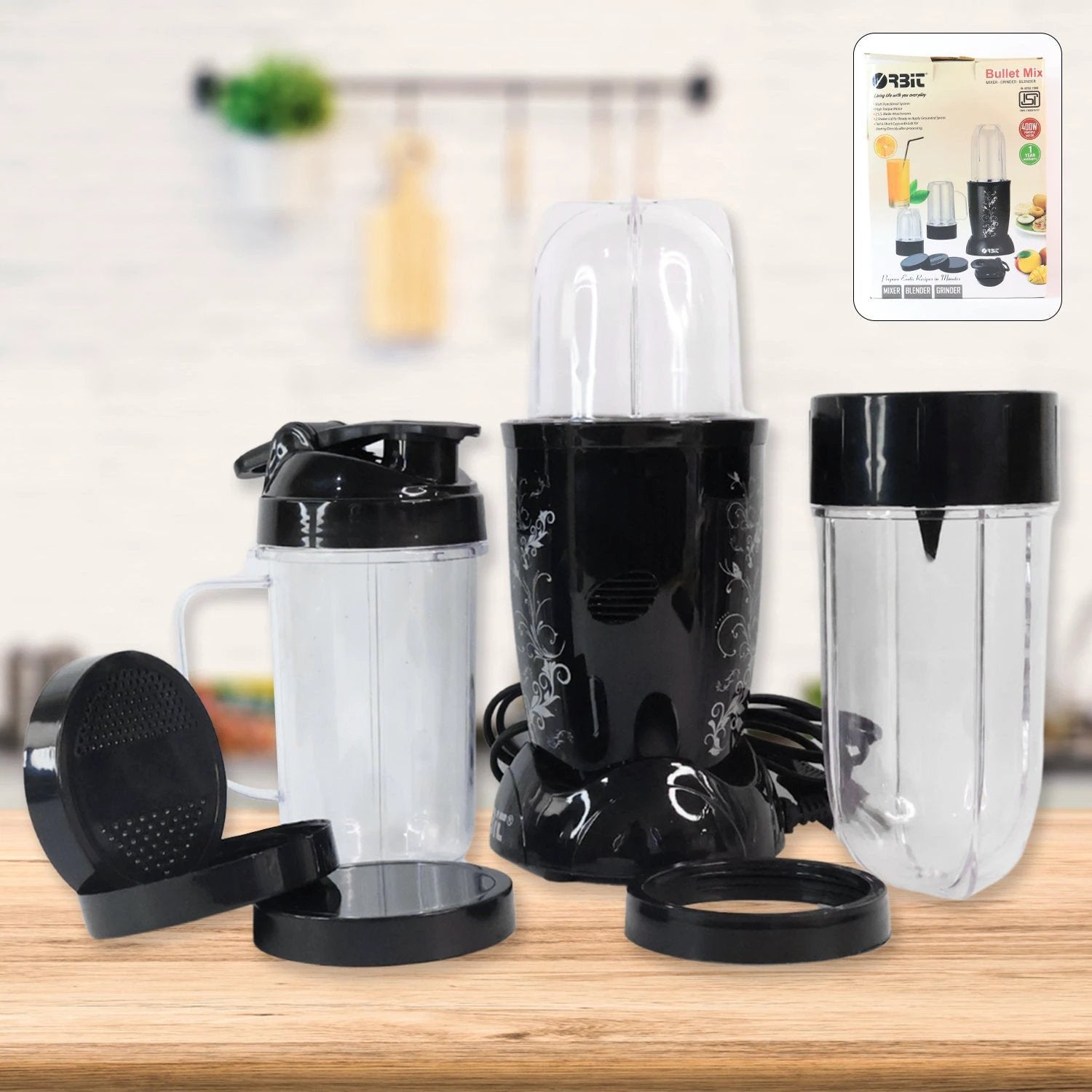 Orbit Bullet Mixer Grinder - 400w With 3 Jars by Wukusy