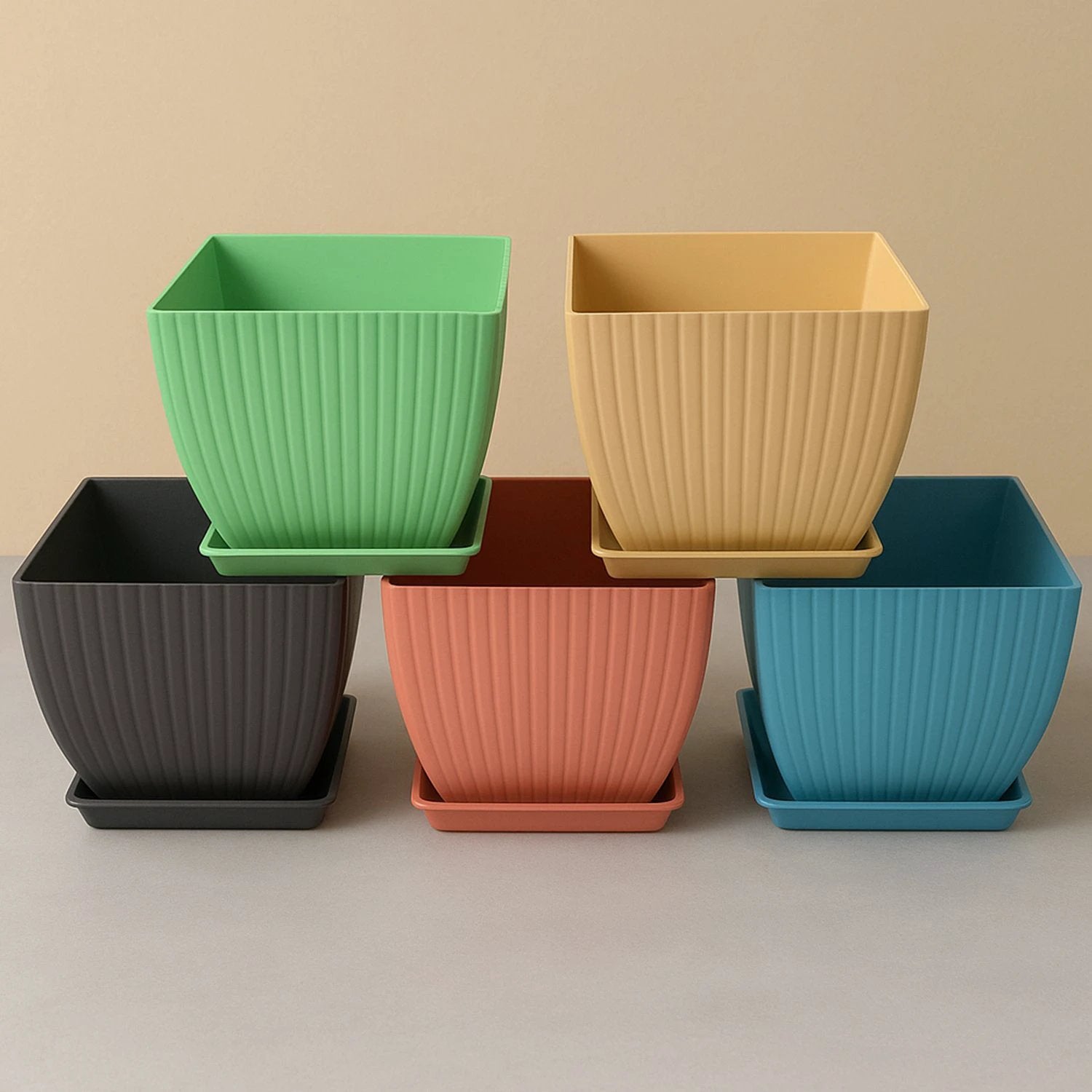 Trendy Square Plastic Flower Pots Set Of 5 - 69KART