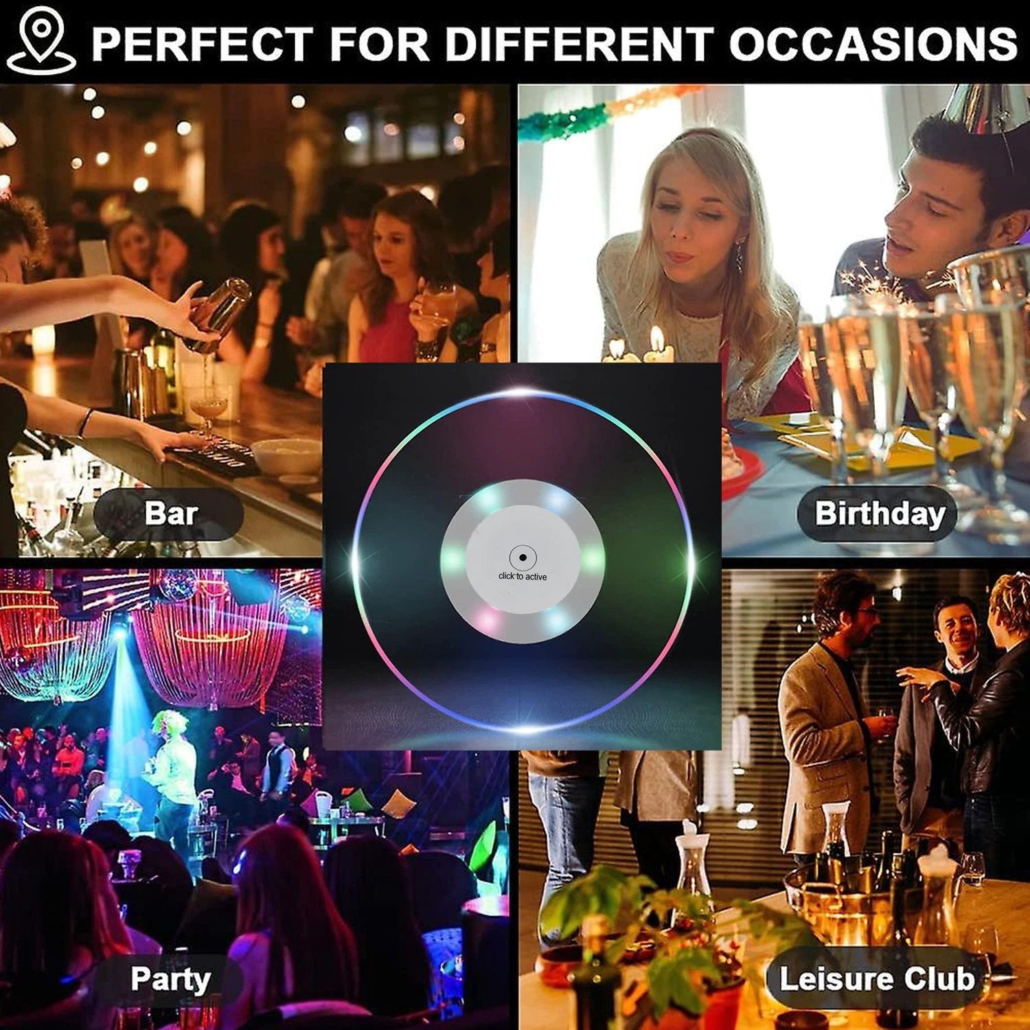 Colorful Led Cocktail Coaster Round Ultra-thin Led Drink Coaster (1 Pc) by Wukusy