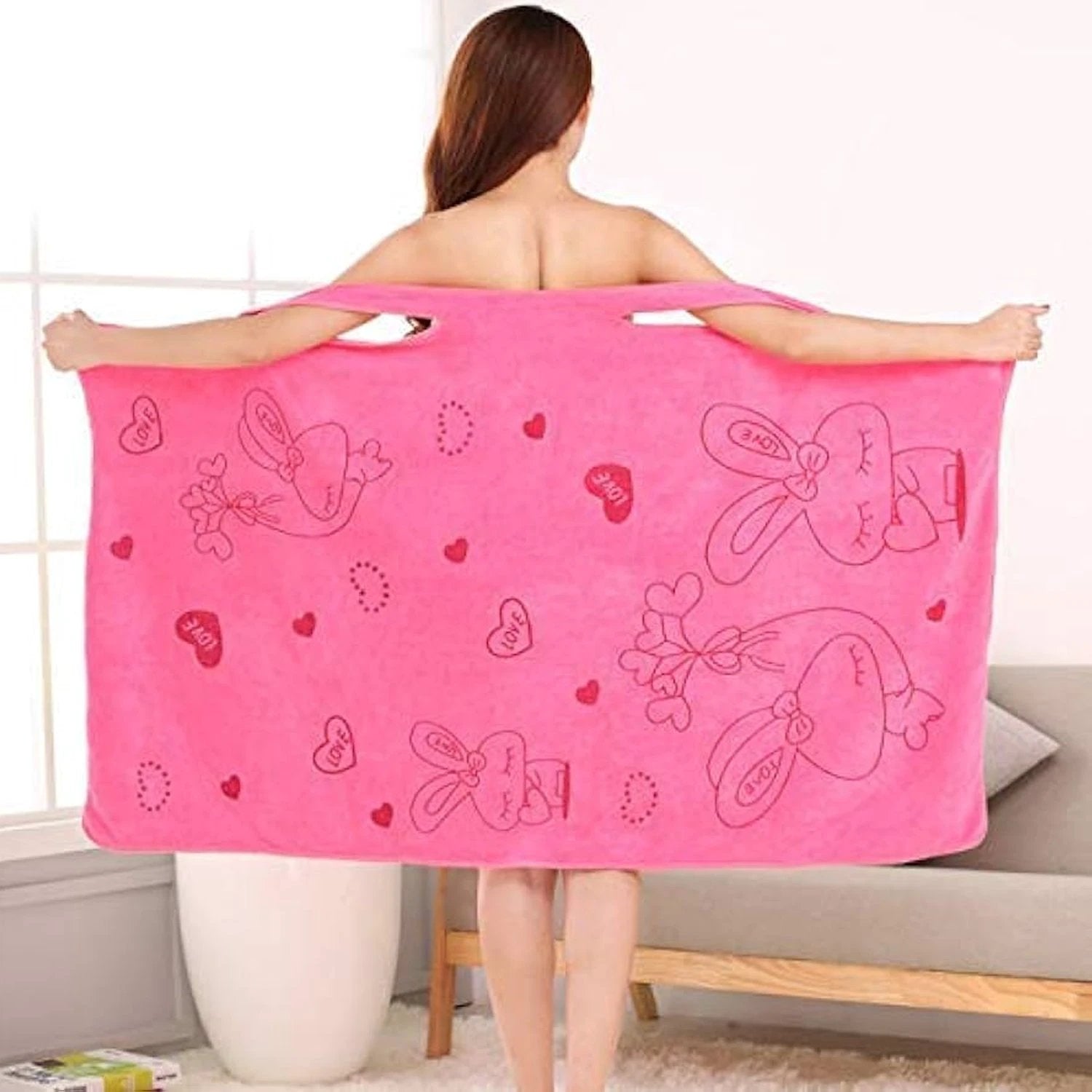 Soft  Absorbent Microfiber Bath Towel Wrap With Shoulder Straps (1 Pc) - 69KART