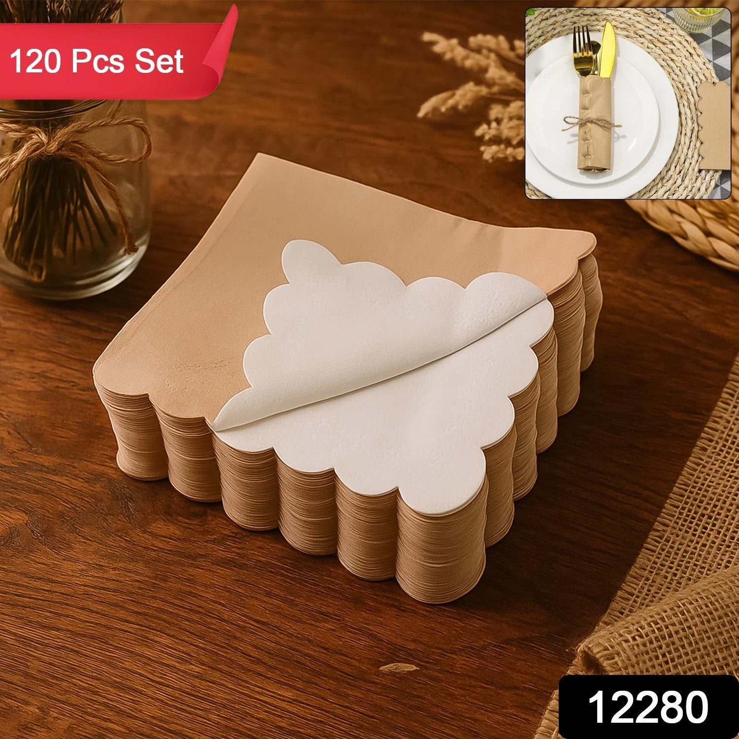 Disposable Scalloped Edge Tissue Napkins Set (120 Pc) - 69kart