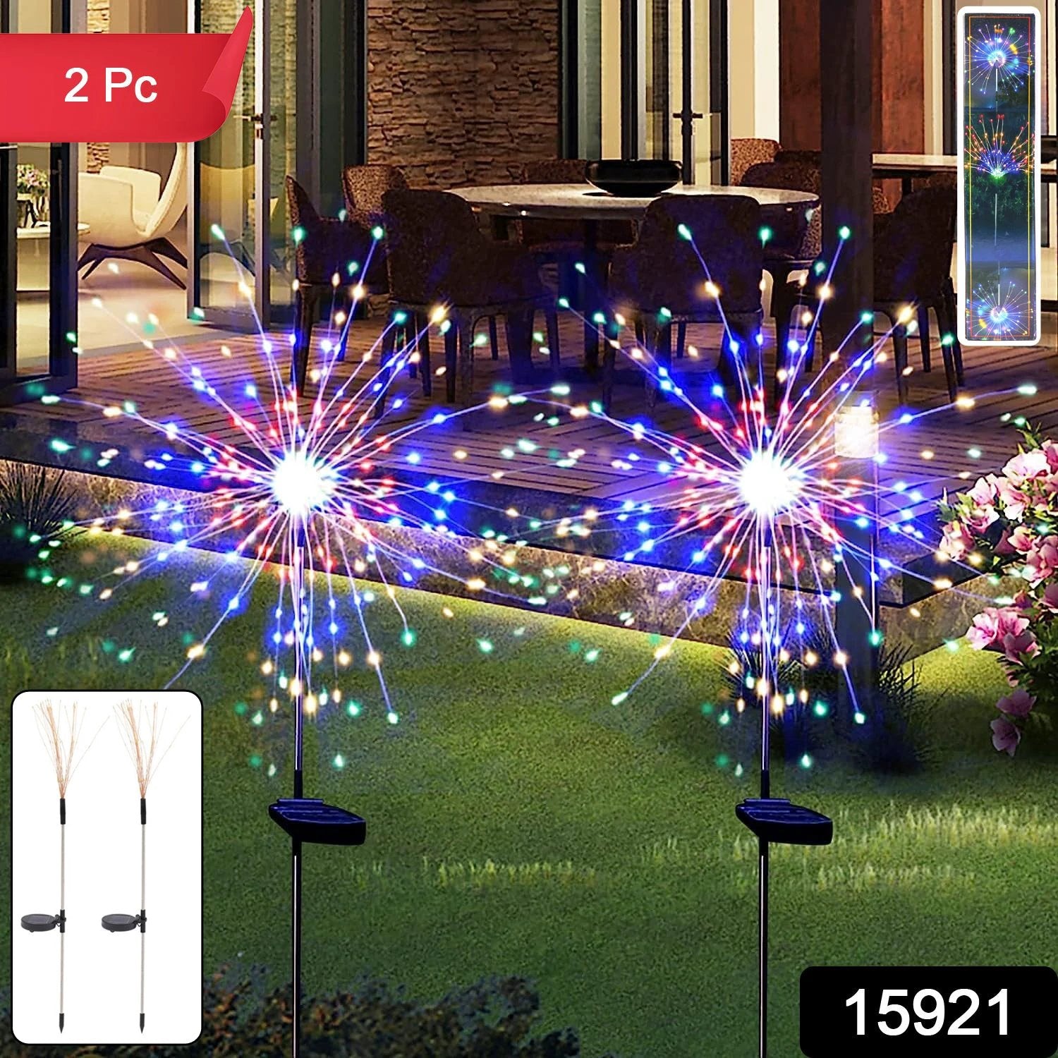 Solar Powered Multicolor Starburst Firework Garden Light Set (2 Pc  150 Led) - 69KART