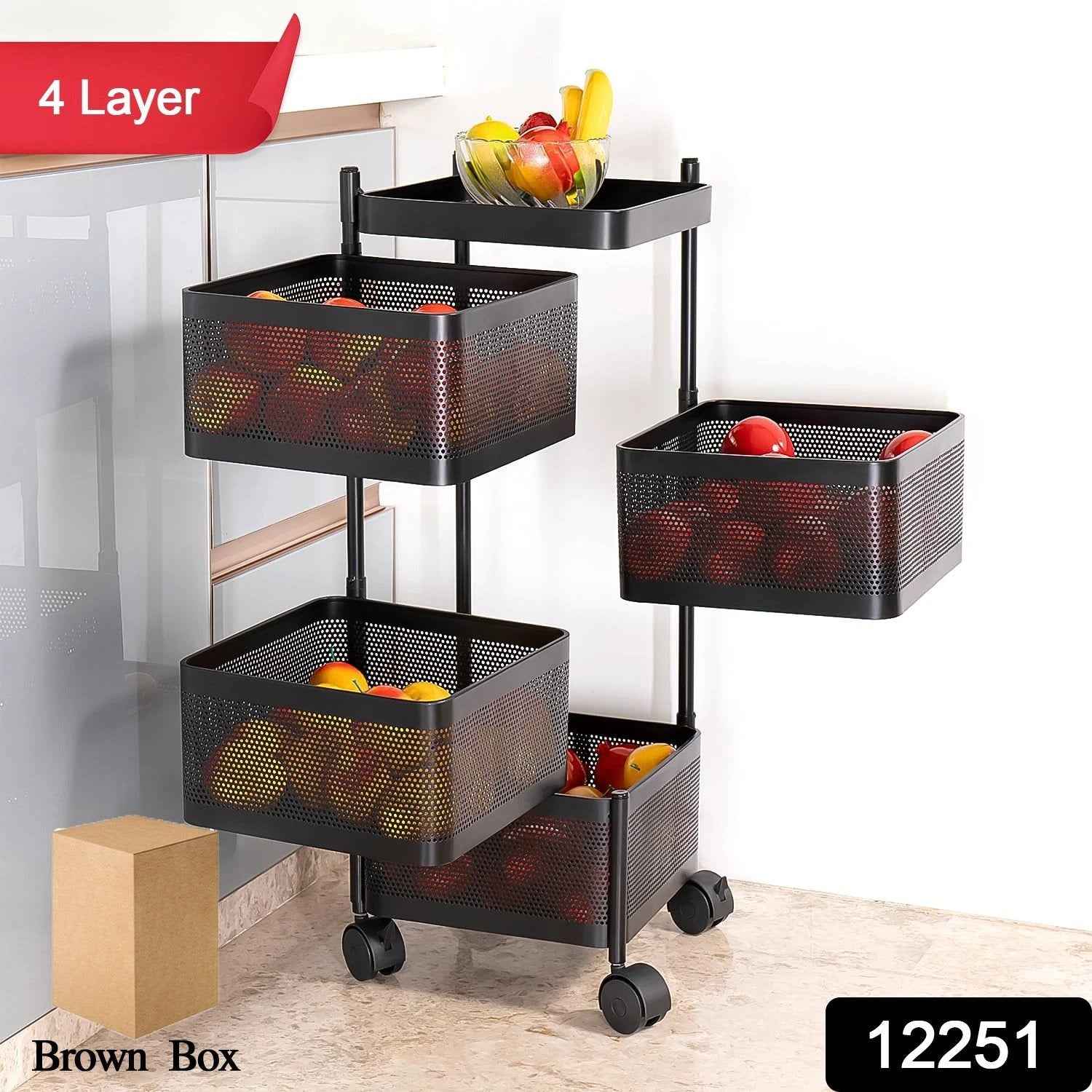Metal Square High Quality Kitchen Trolley With Wheels (4 Layer  1 Pc) - 69KART