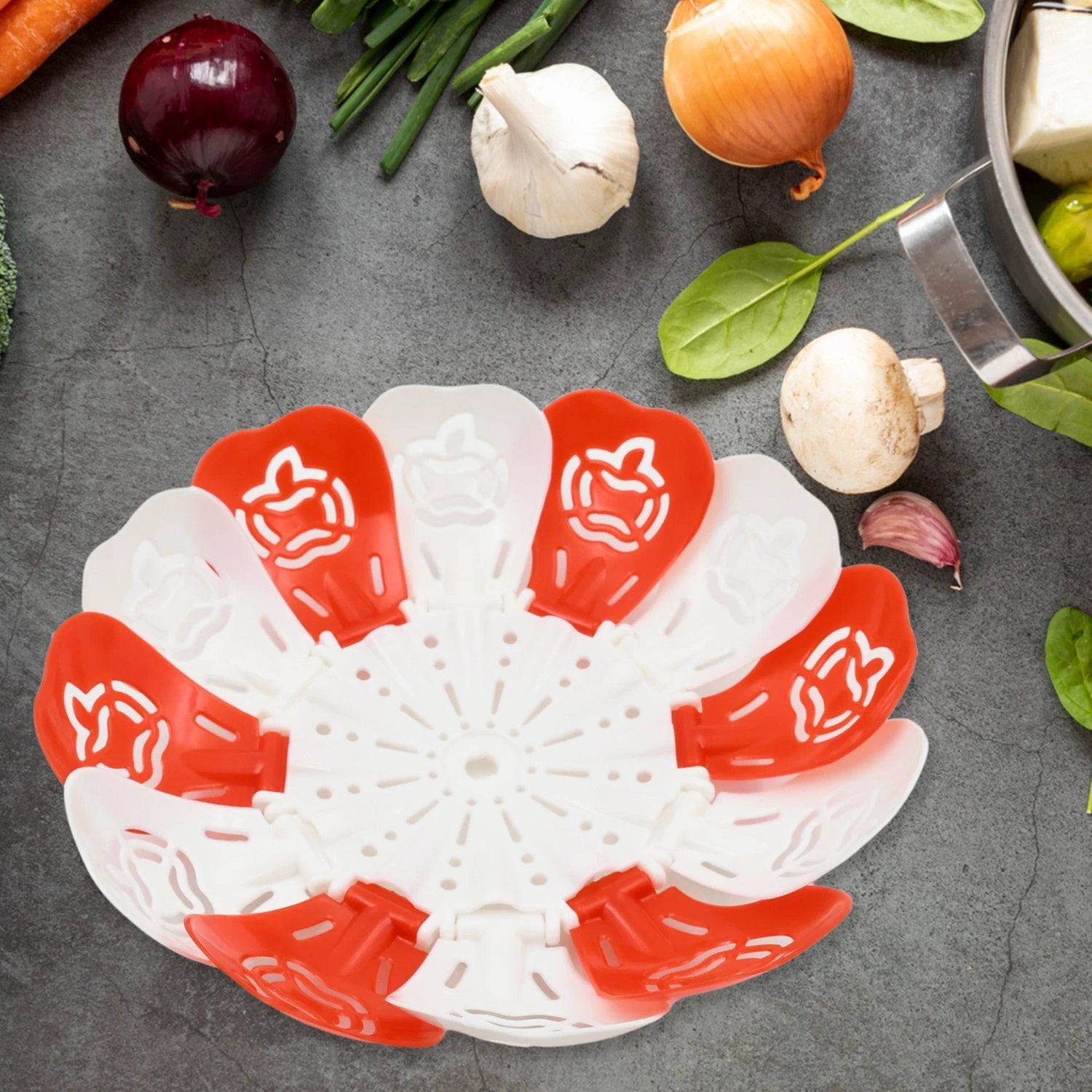 2611 Folding Fruit Basket  Foldable Basket  Fruit Bucket Basket With Hanging Stand  Fruit And Vegetables Basket  Foldable Lotus Shape Basket Tray For Multi-use (1 Pc) - 69KART