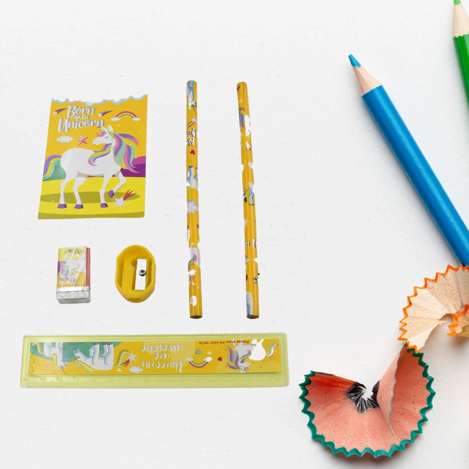 4599   6 Pc Set Stationary Set Including Pencil Ruler Rubber Pencil Sharpener  School Office Product Gift - 69KART
