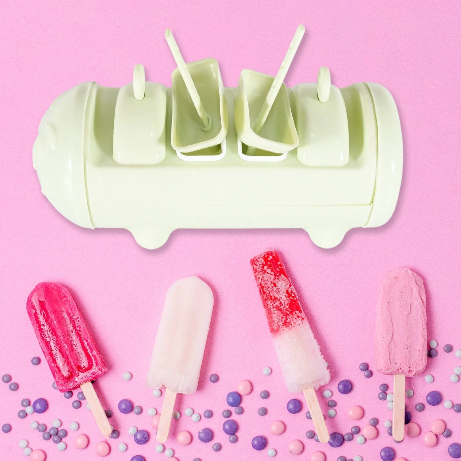 5596 Cartoon Shape Mold Ice Candy Popsicle Mold Ice Plastic Ice Candy Maker Kulfi Maker Molds Set With 4 Cups (1 Pc  Multicolor) - 69kart