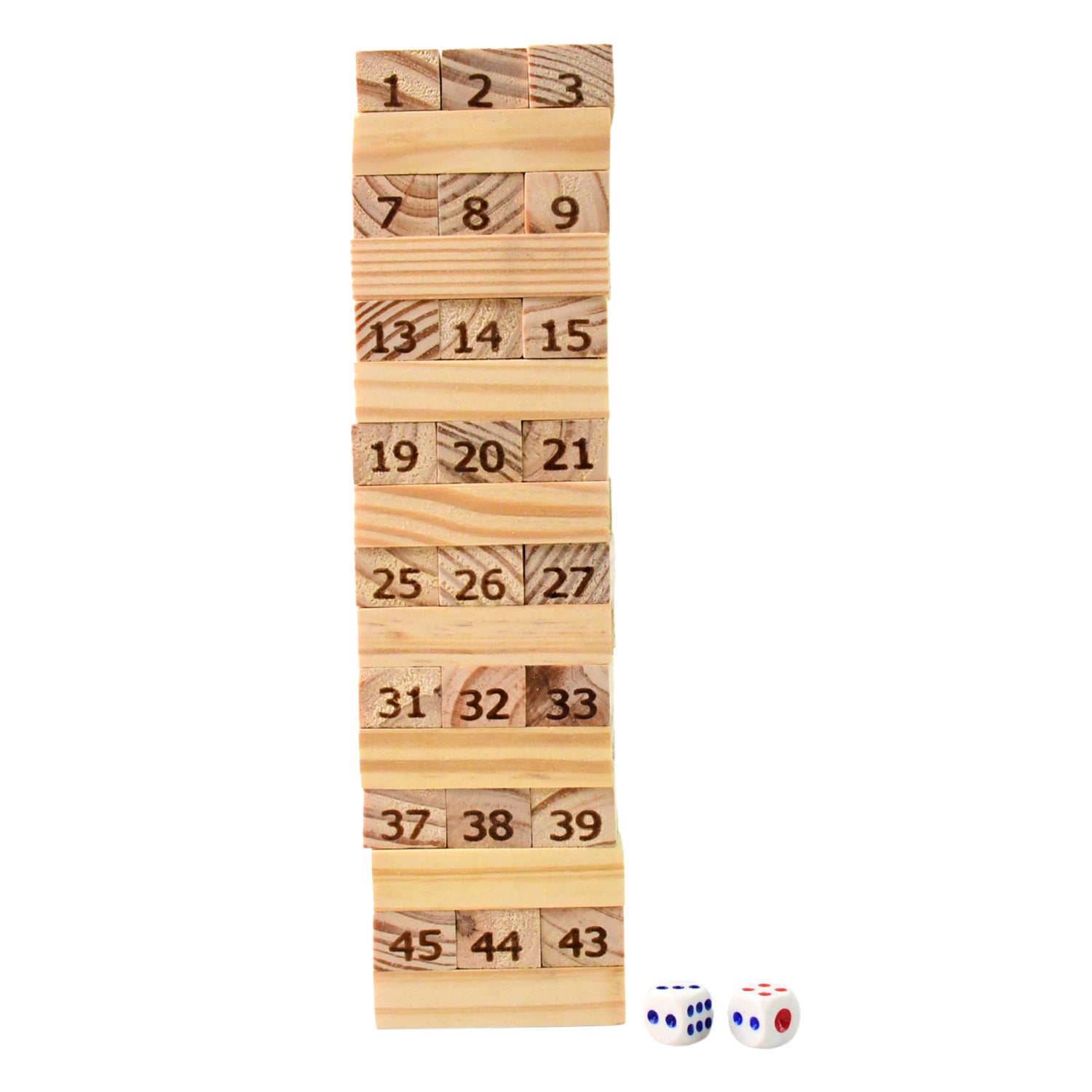 Wooden Tumbling Stacking Tower Game (48 Pcs Blocks 2 Dices)