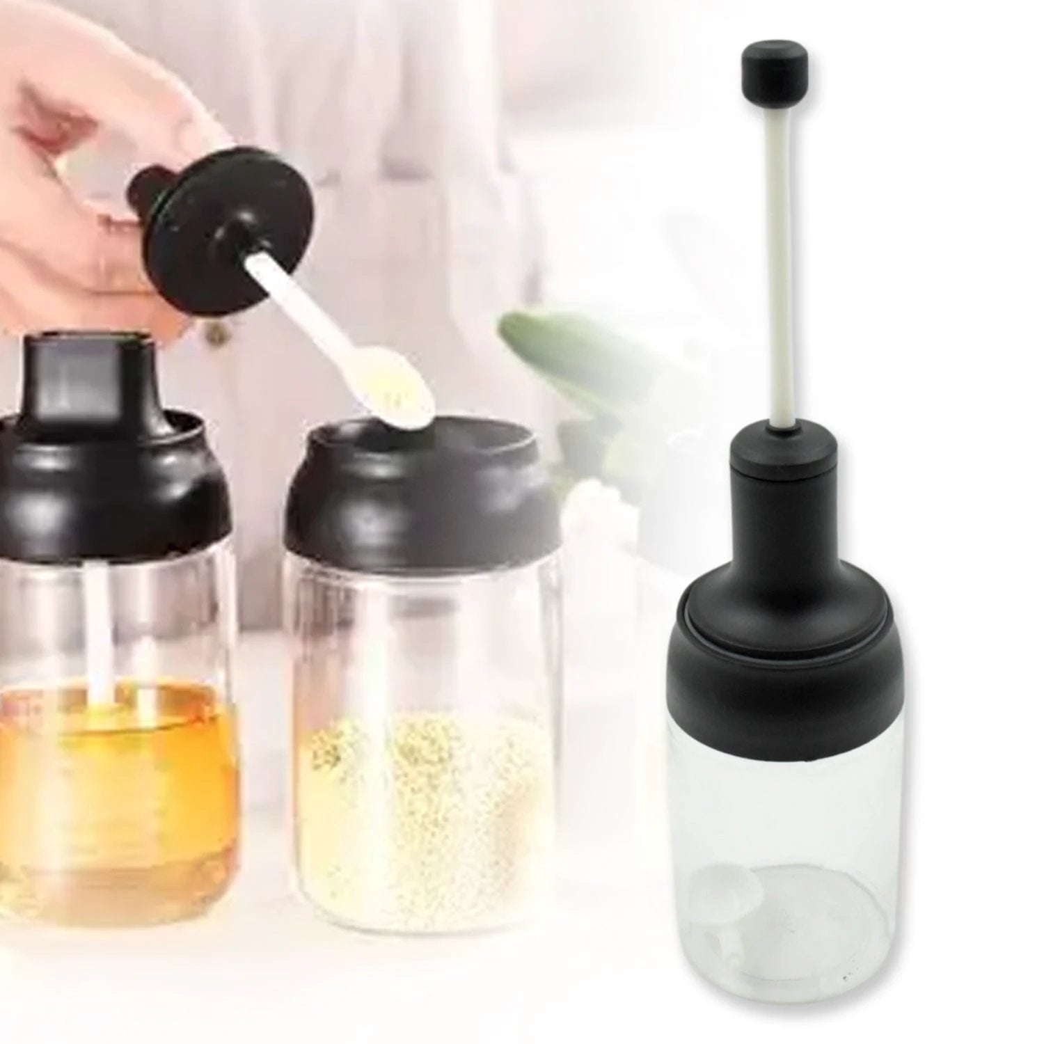 5522 Heat-resistant Condiment Container Seasoning Box Glass Condiment Canisters Pots Bottle With Serving Spoons For Salt Spice Honey Sugar Bbq Resturant Jar Oil Bottle Honey Jar Dispenser Airtight Cap Transparent (1 Pc) - 69KART