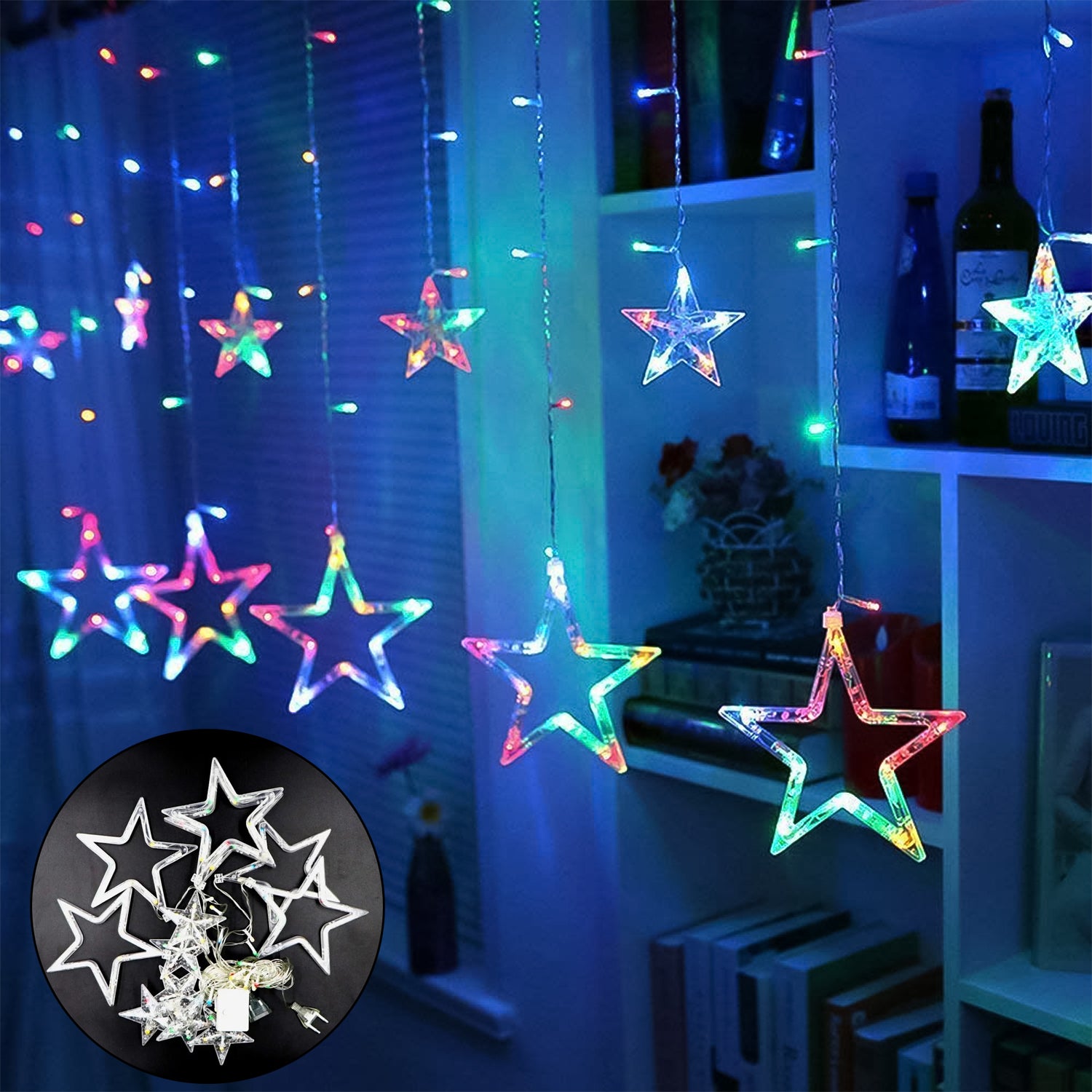 12 Stars Led Curtain String Lights With 8 Flashing Modes (Multicolor)