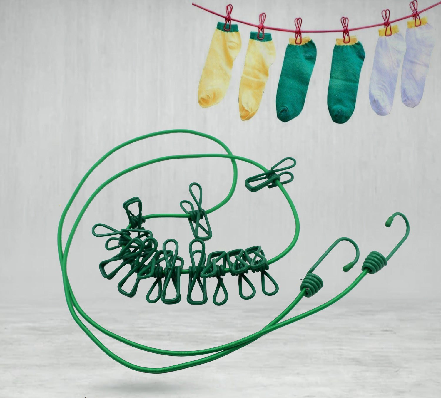 Elastic Cloth Drying Rope With 12 Metal Clip Portable Clothes Line For Home  Travel