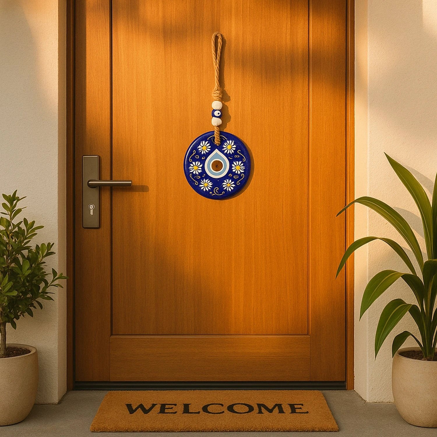 Decorative Evil Eye Wall Hanging Nazar Protector Charm With Beads Wind Chime (1 Pc) by Wukusy