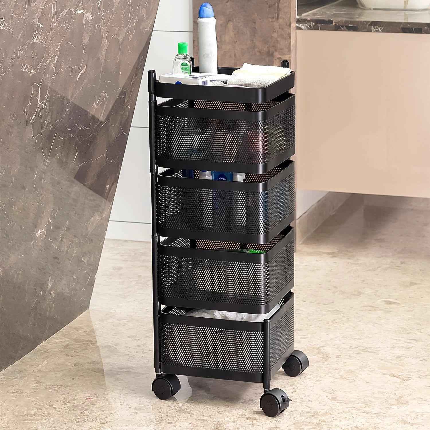 Metal Square High Quality Kitchen Trolley With Wheels (4 Layer  1 Pc) - 69KART