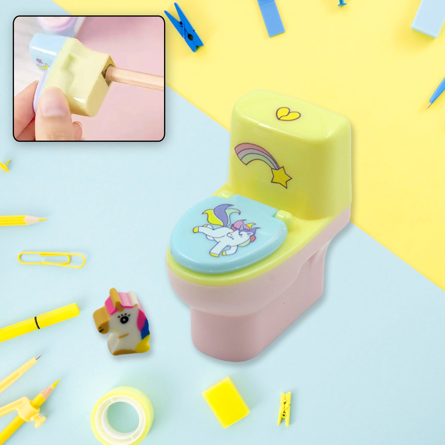Toilet Shaped Pencil Sharpener with Eraser (2 Pc Set)