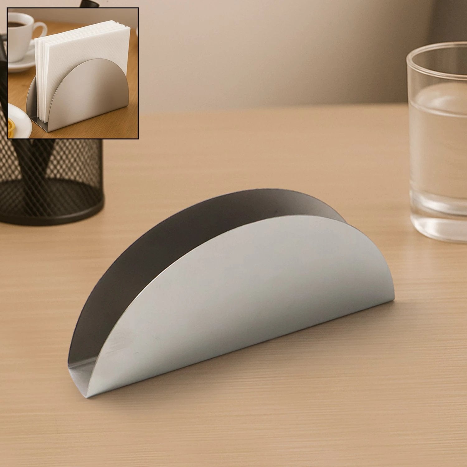 Stainless Steel Half-moon Shaped Tissue Paper Napkin Holder Stand (1 Pc) by Wukusy