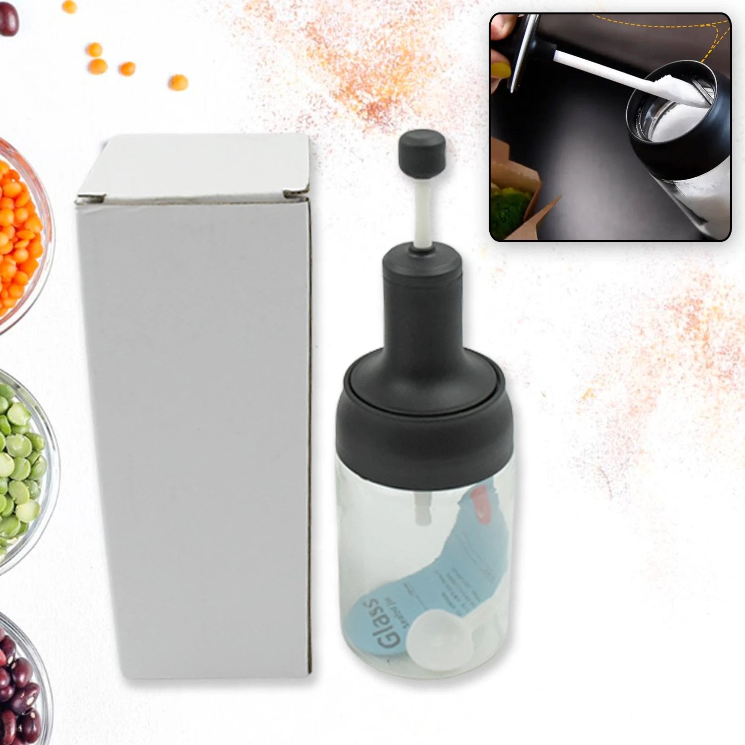 5522 Heat-resistant Condiment Container Seasoning Box Glass Condiment Canisters Pots Bottle With Serving Spoons For Salt Spice Honey Sugar Bbq Resturant Jar Oil Bottle Honey Jar Dispenser Airtight Cap Transparent (1 Pc) - 69KART