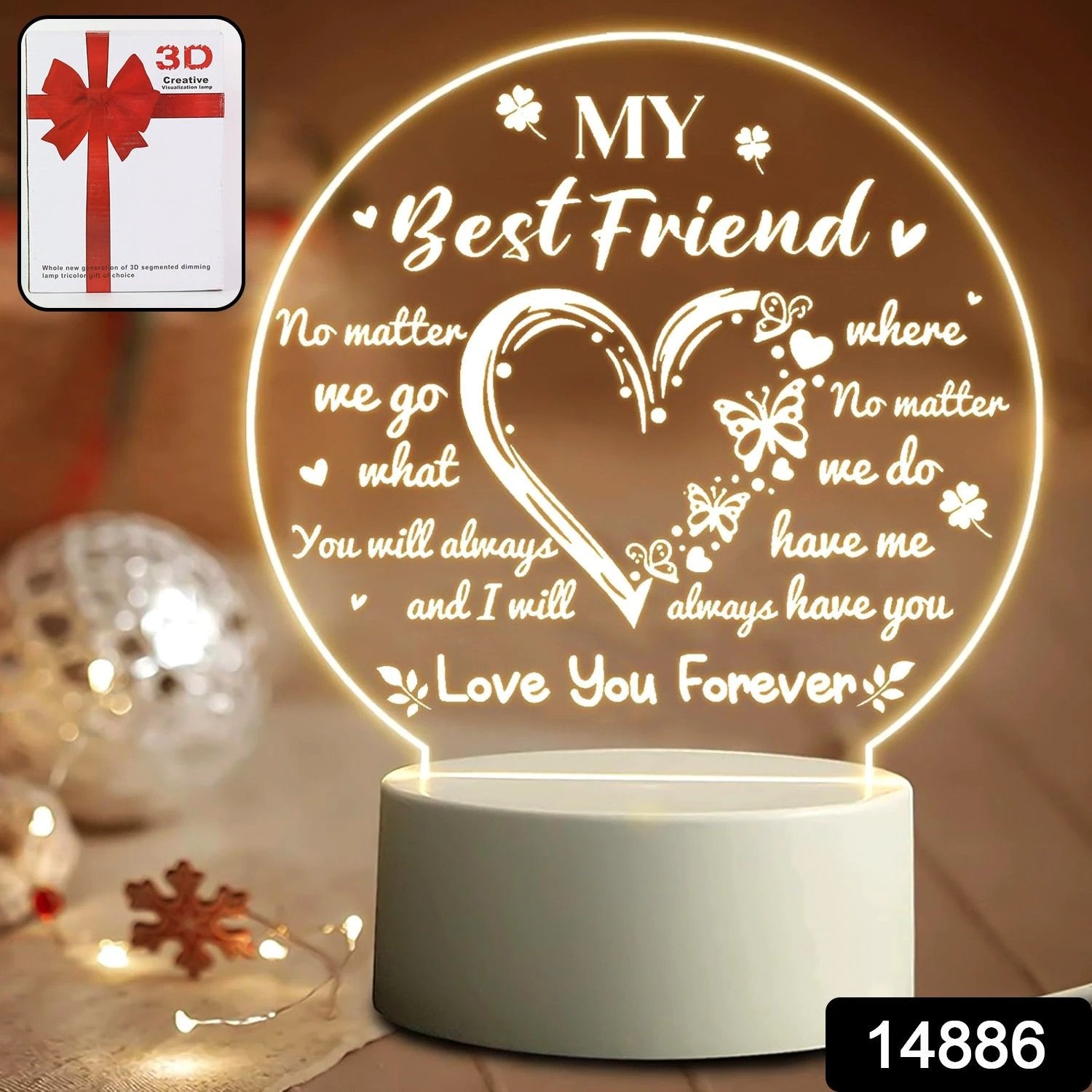 3d Illusion Led Night Lamp With Heart And Best Friend Design by Wukusy