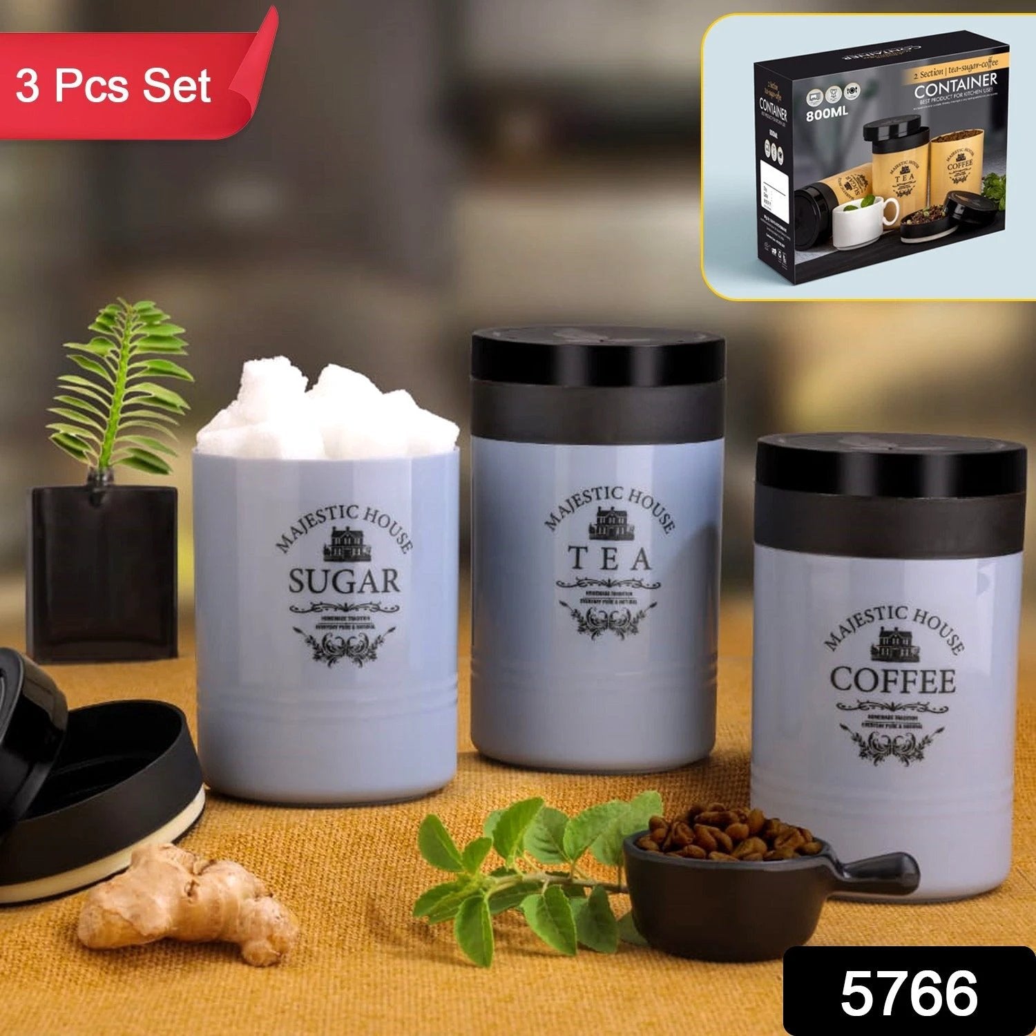 5766 Accurate Seal Tea Sugar Coffee Container - 3 Pcs Plastic Damru Shaped Tea Coffee Sugar Canisters Jar New Airtight Food Seal Containers For Salt Dry Fruit Grocery Multicolor (3 Pcs Set) by Wukusy