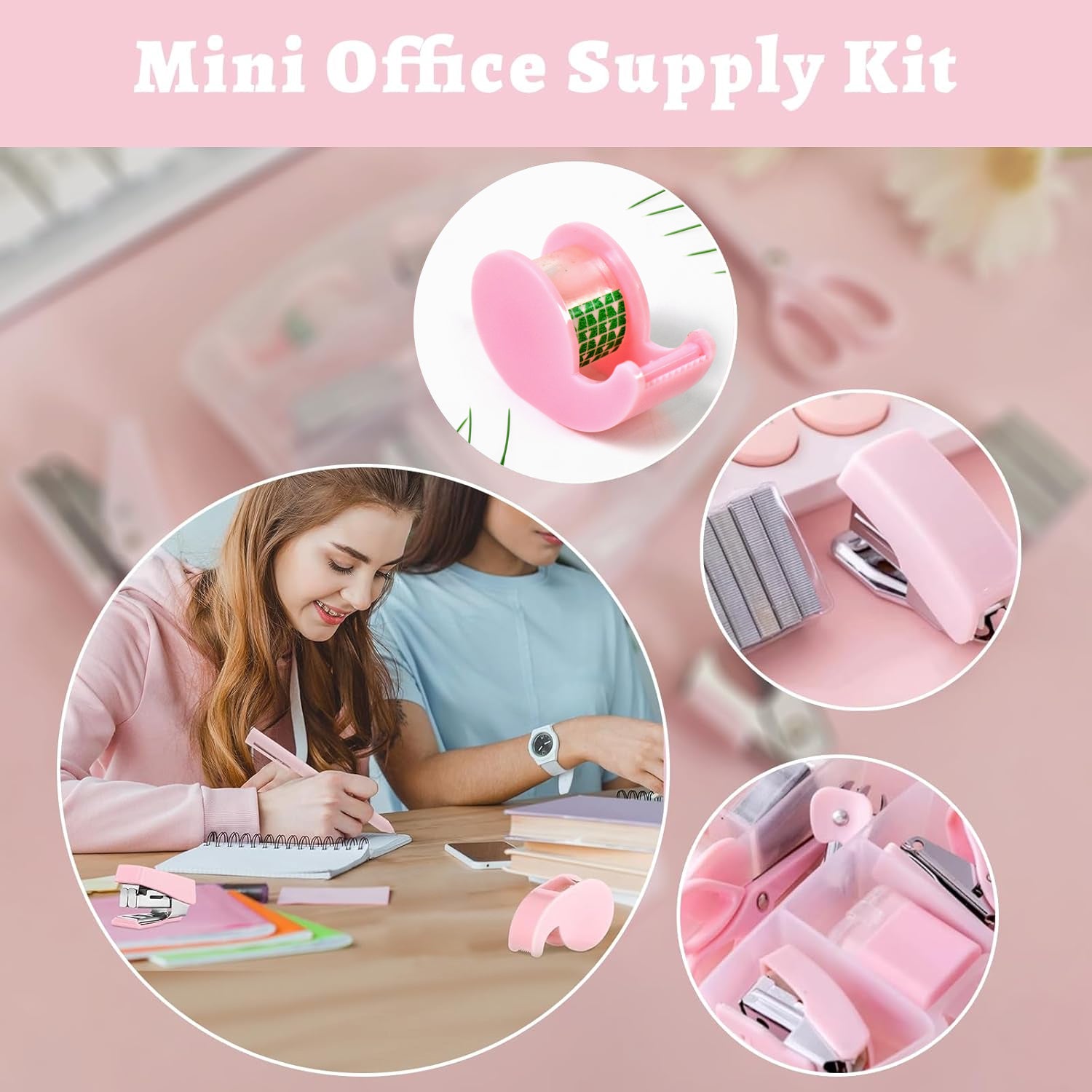 Mini Office Stationery Set Including Stapler Scissors Paper Clips Tape Dispenser Transparent Tape And Staples