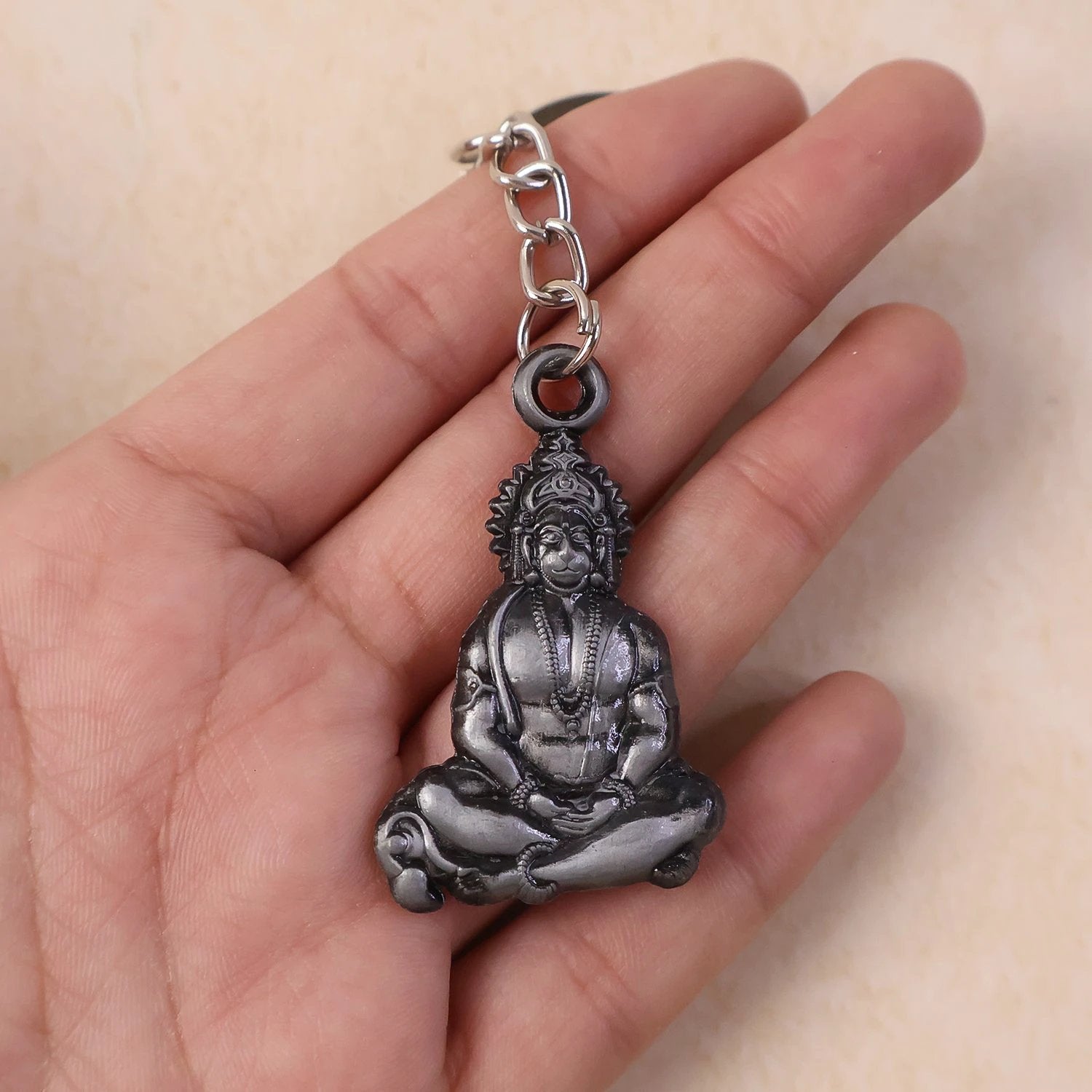 Premium Spiritual Hanuman Ji Sitting Pose Metal Keychain (1 Pc) by Wukusy