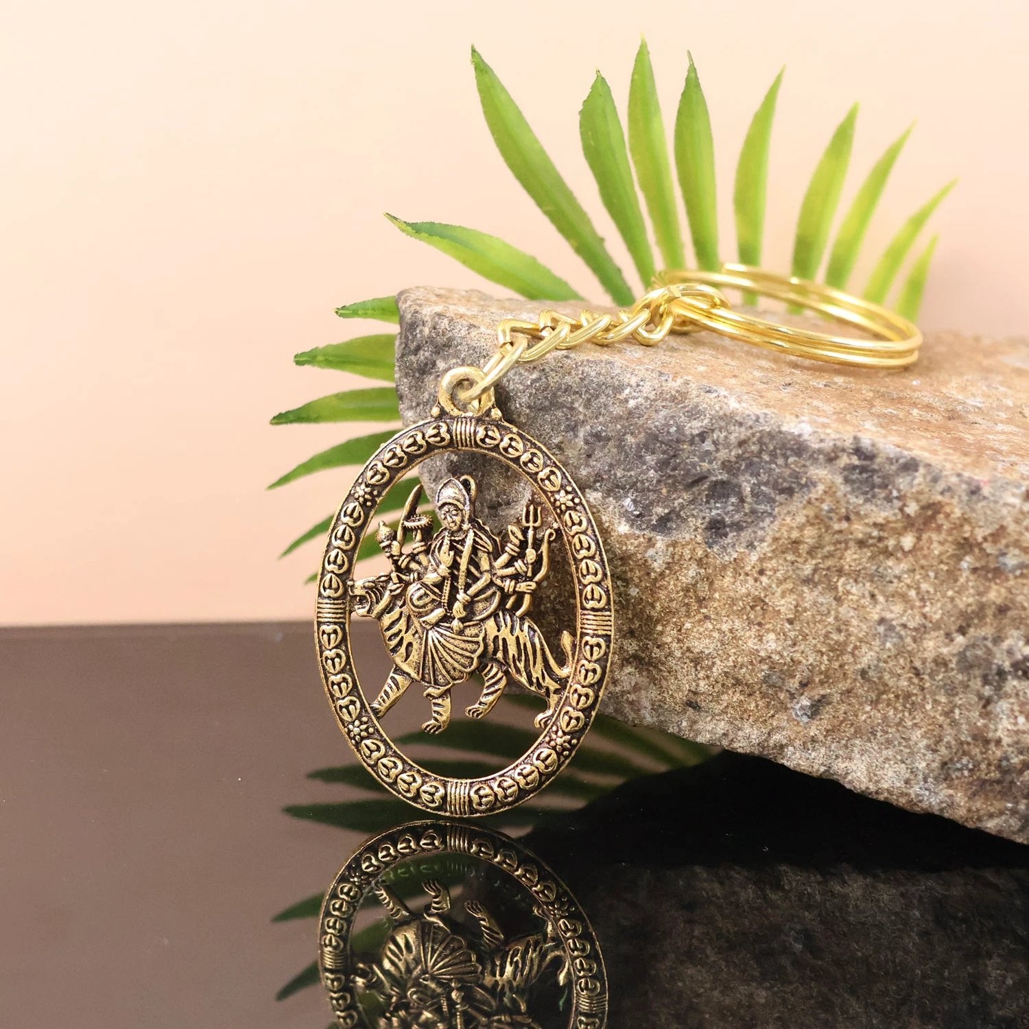 Premium Golden Metal Durga Maa Keychain (1 Pc) by Wukusy