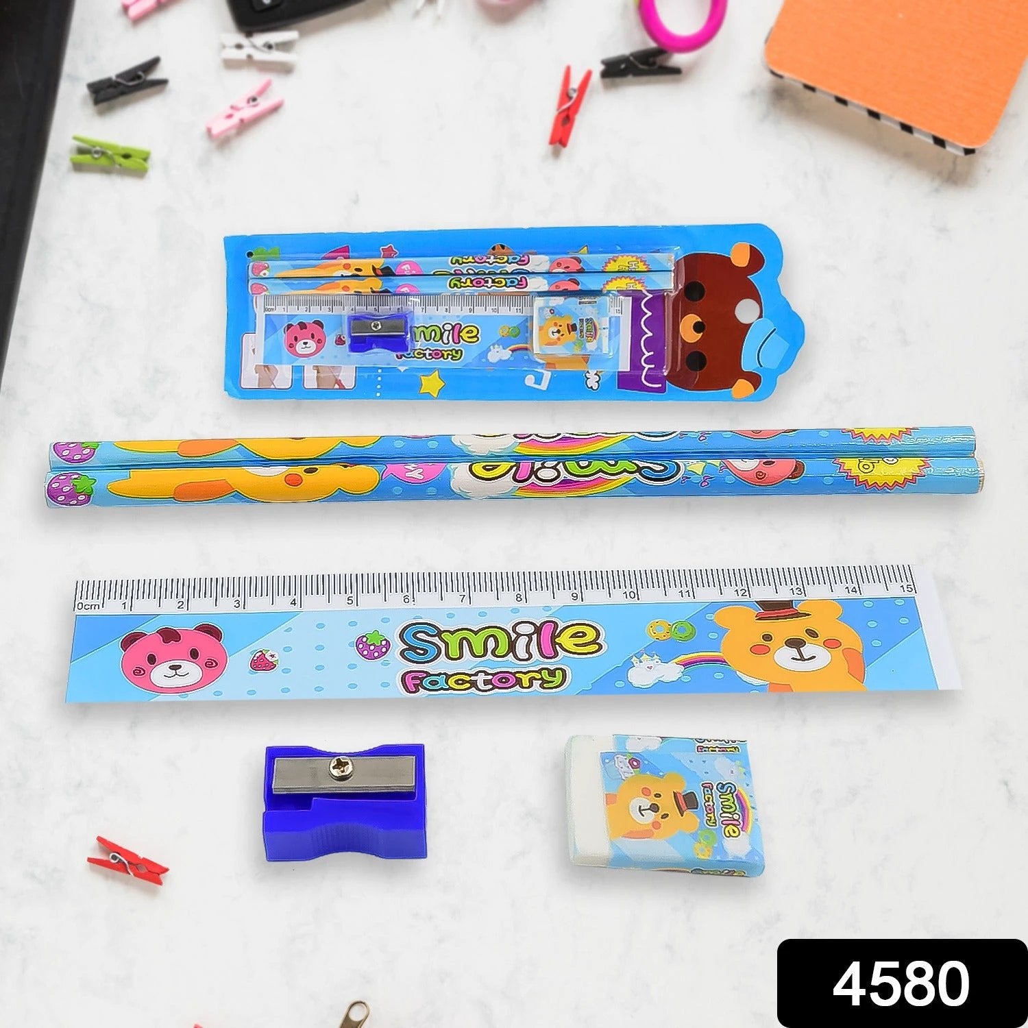 4580  Cartoon Wooden Pencil Set For Kids Boys Return Gifts Birthday Party Space Stationary Set Pencil Eraser Sharpener Combo Kit For Kids Boys - 69KART