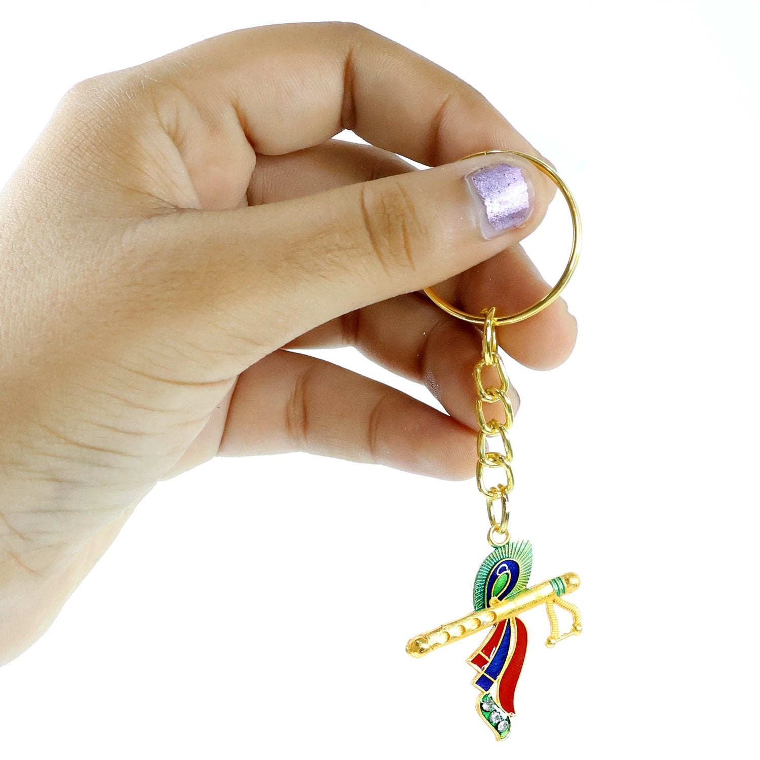 Krishna Flute with Peacock Feather Keychain by Wukusy
