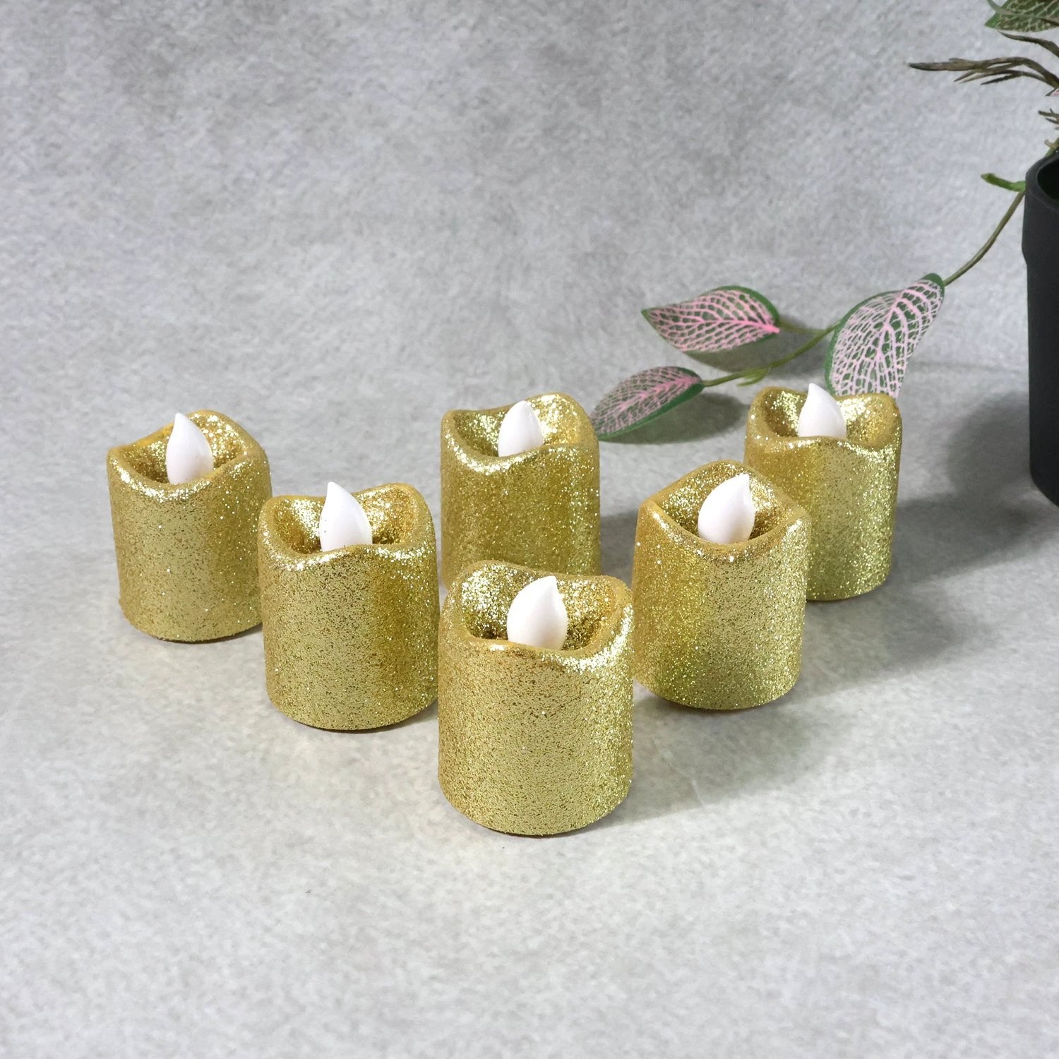 LED Glitter Tealight Candles - 6 Piece Set by Wukusy