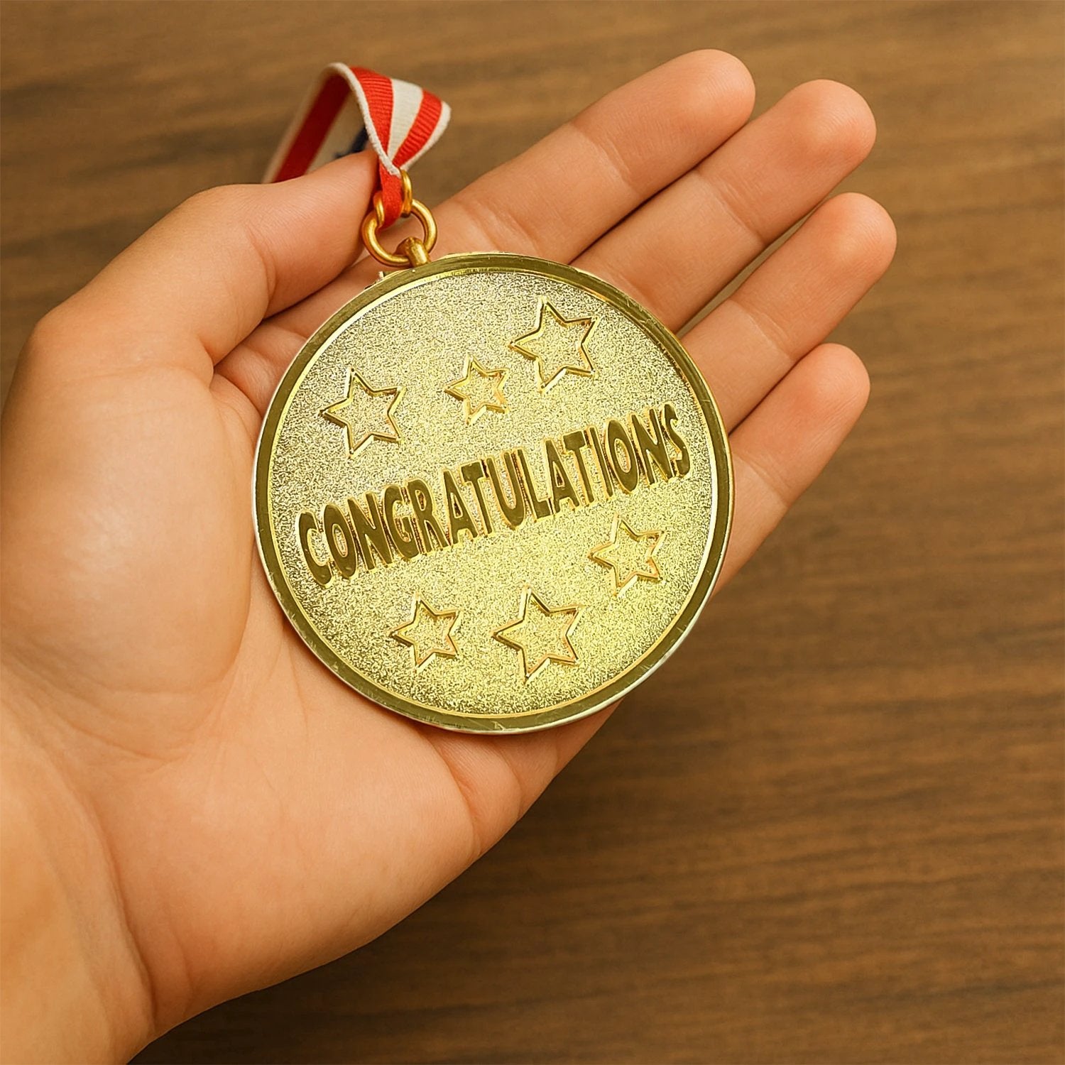 Gold Metal Medal With Tricolor Ribbon (1 Pc) by Wukusy