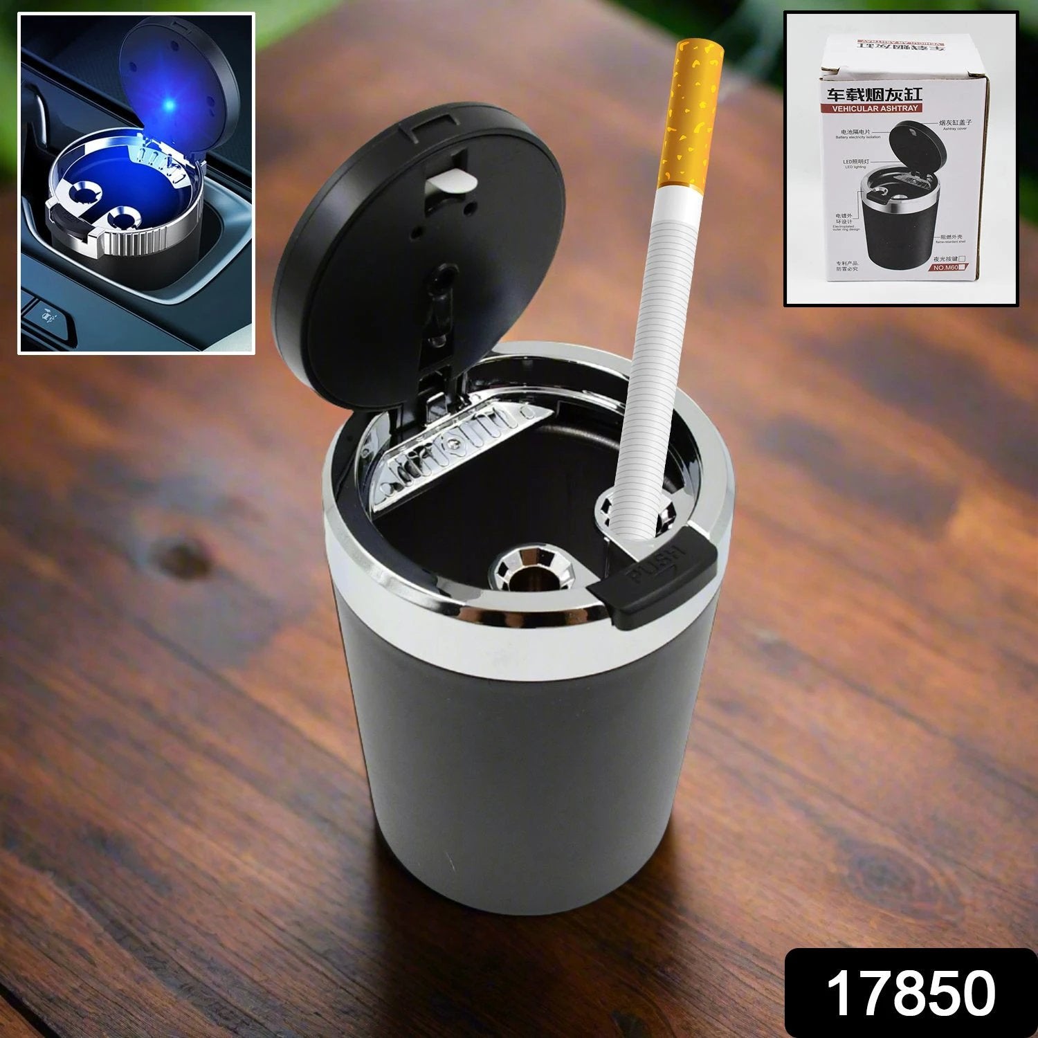 Portable Car Ashtray With Lid And Blue Led Light (1 Pc) - 69kart