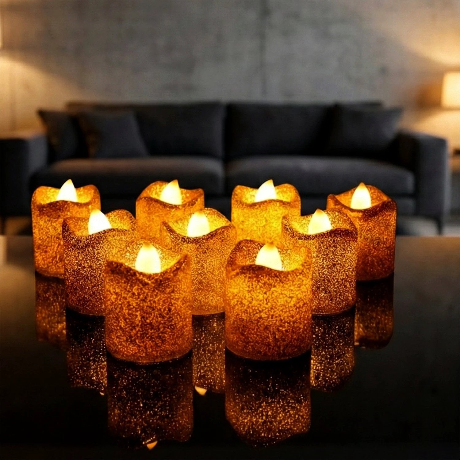 LED Glitter Tealight Candles - 9 Piece Set by Wukusy