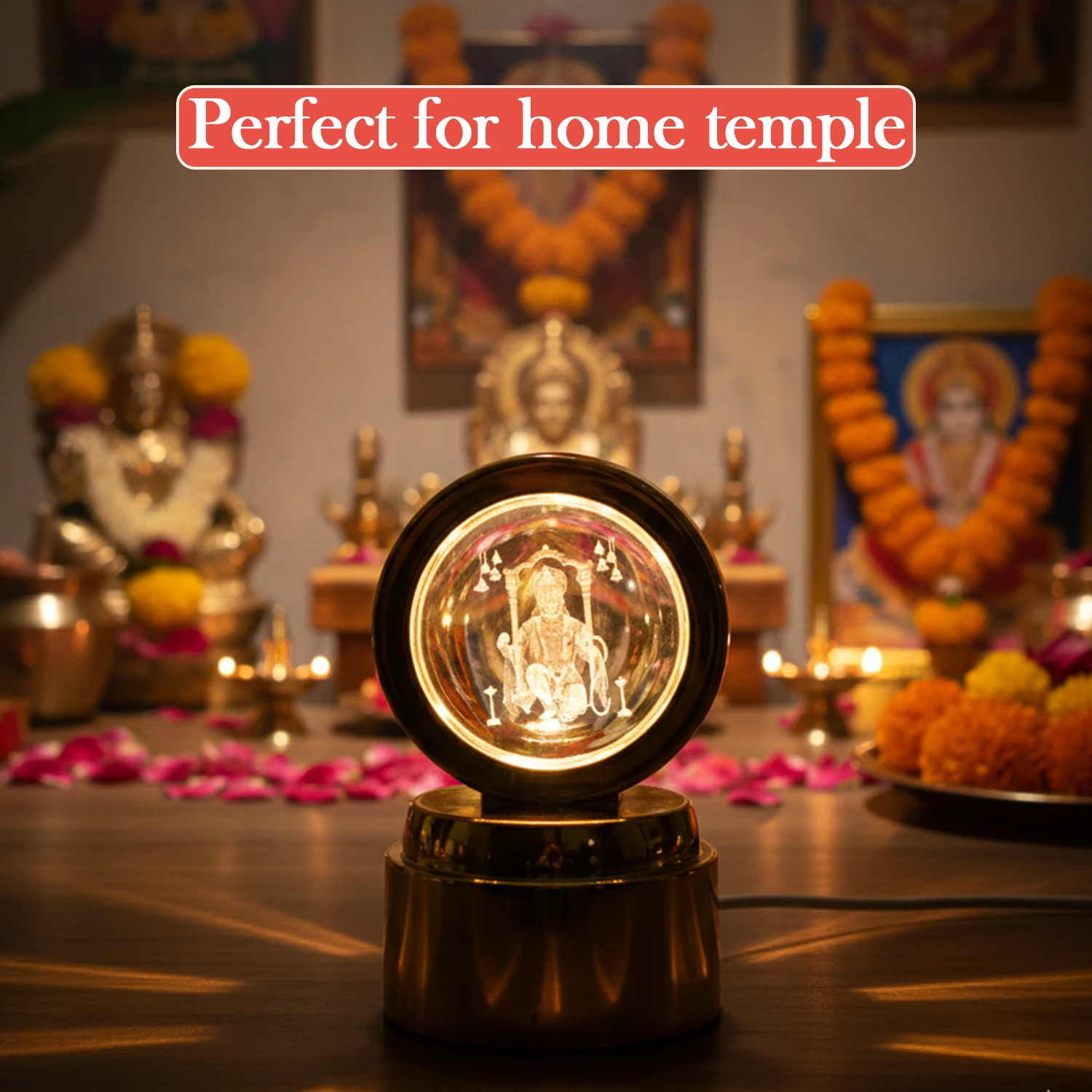 Bajrang Bali 3d Crystal Ball Night Light With Led Illumination (1 Pc) by Wukusy