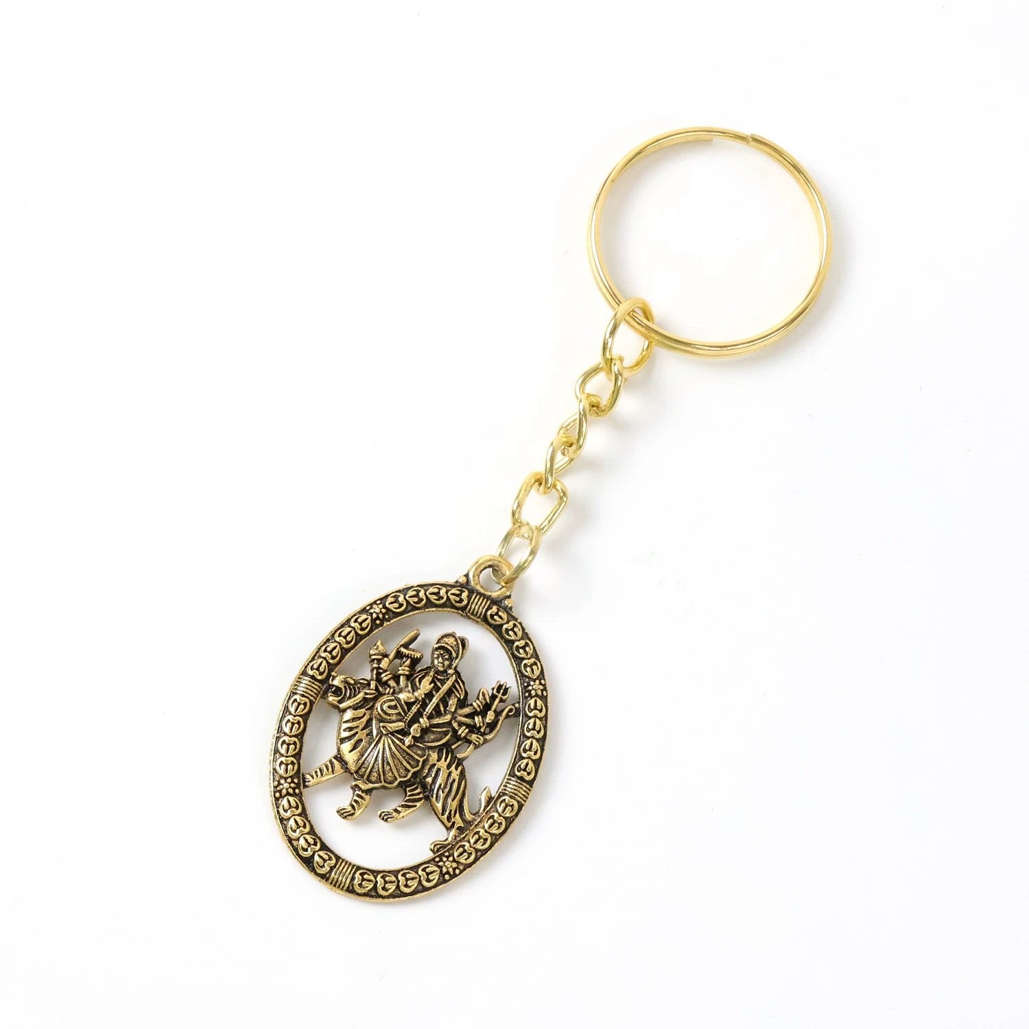 Maa Durga Oval Frame Golden Keychain by Wukusy