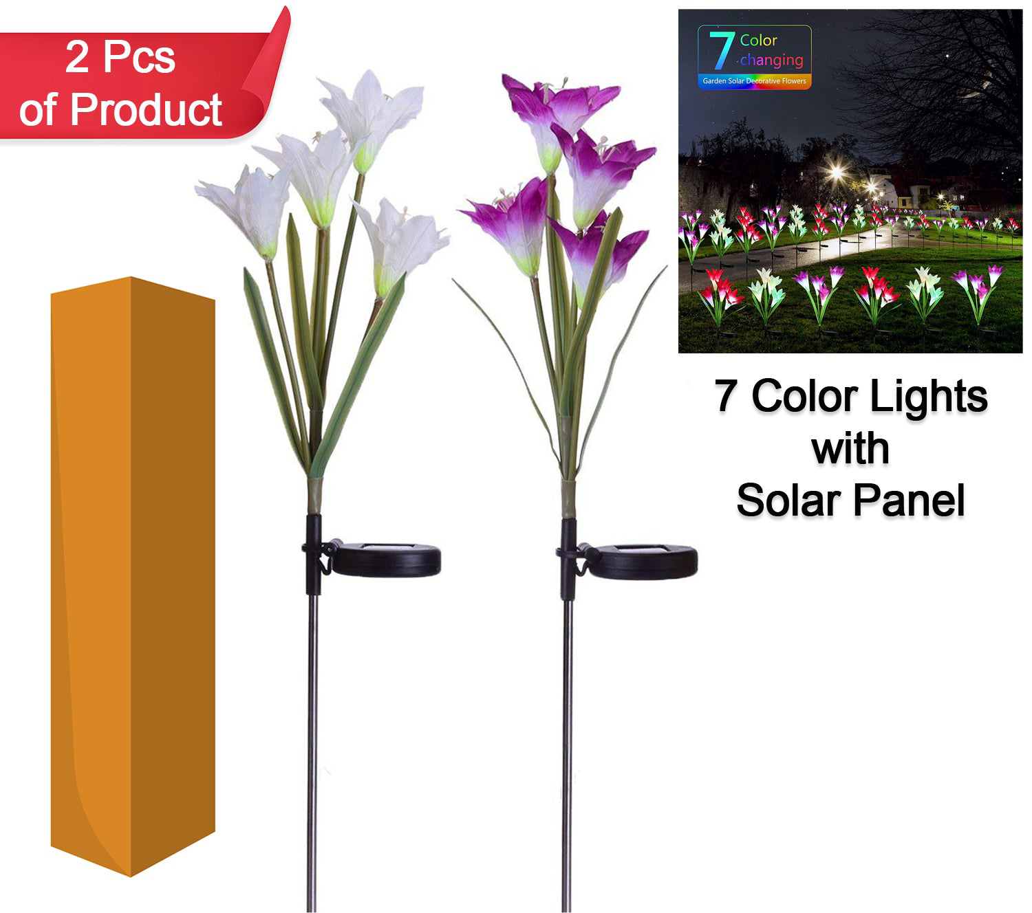 Waterproof Outdoor Solar Lily Flower Stake Lights ( Pack Of 2 Pcs )
