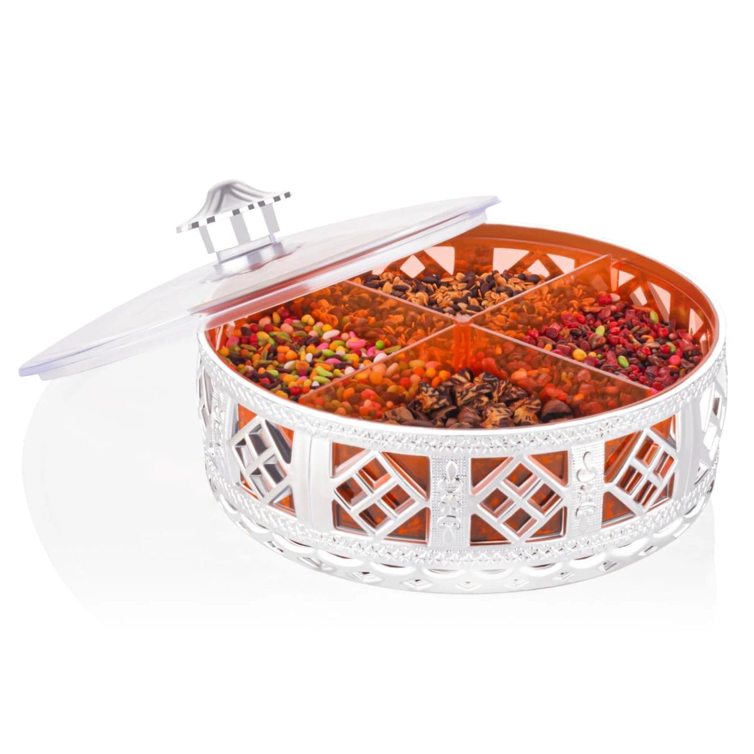 Multipurpose Dry Fruit Box 4 Section Dry Fruit Round Silver Gift Box (1 Pc) by Wukusy