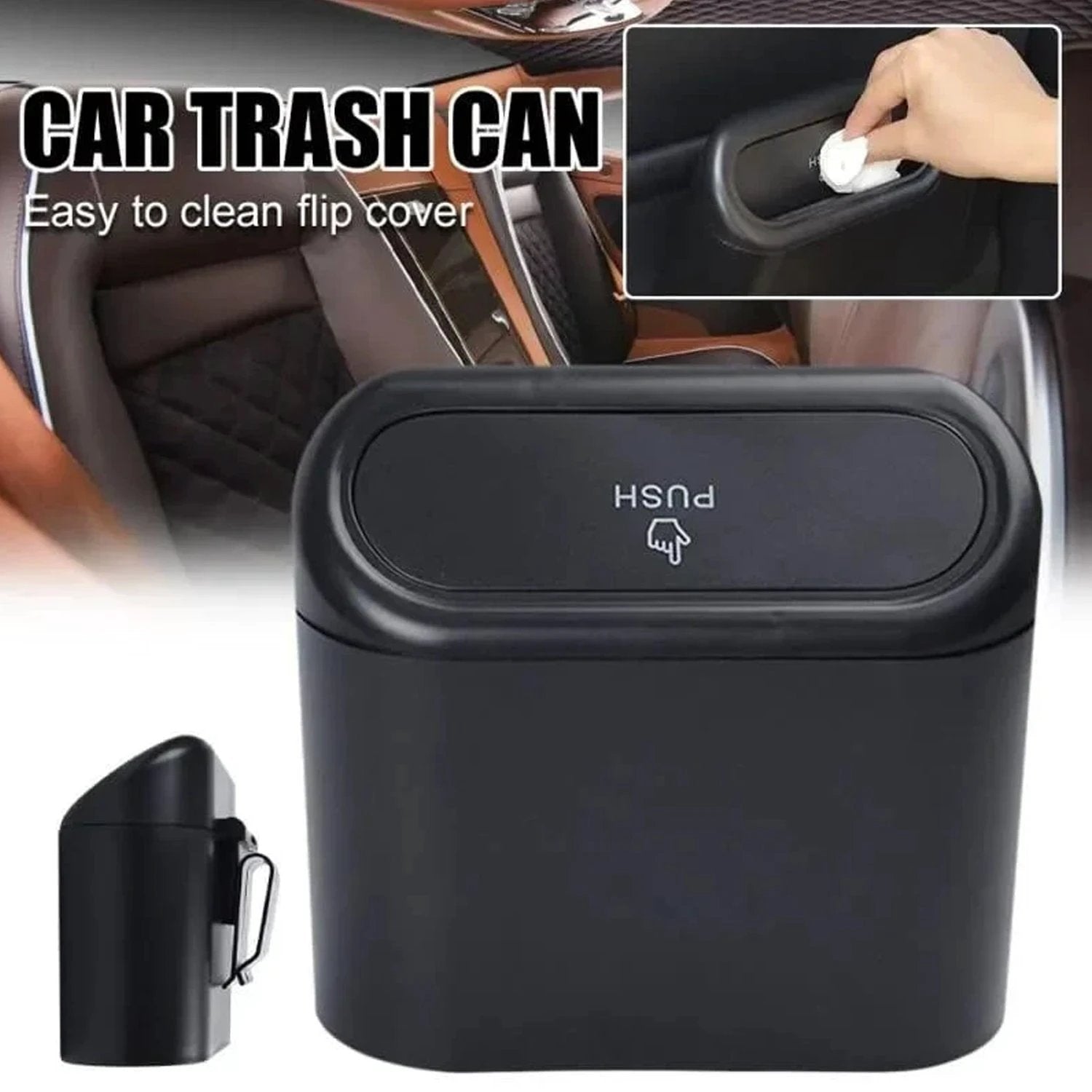 Mini Car Trash Can With Lid Waterproof Car Trash Bin Storage Box (1 Pc) - 69kart