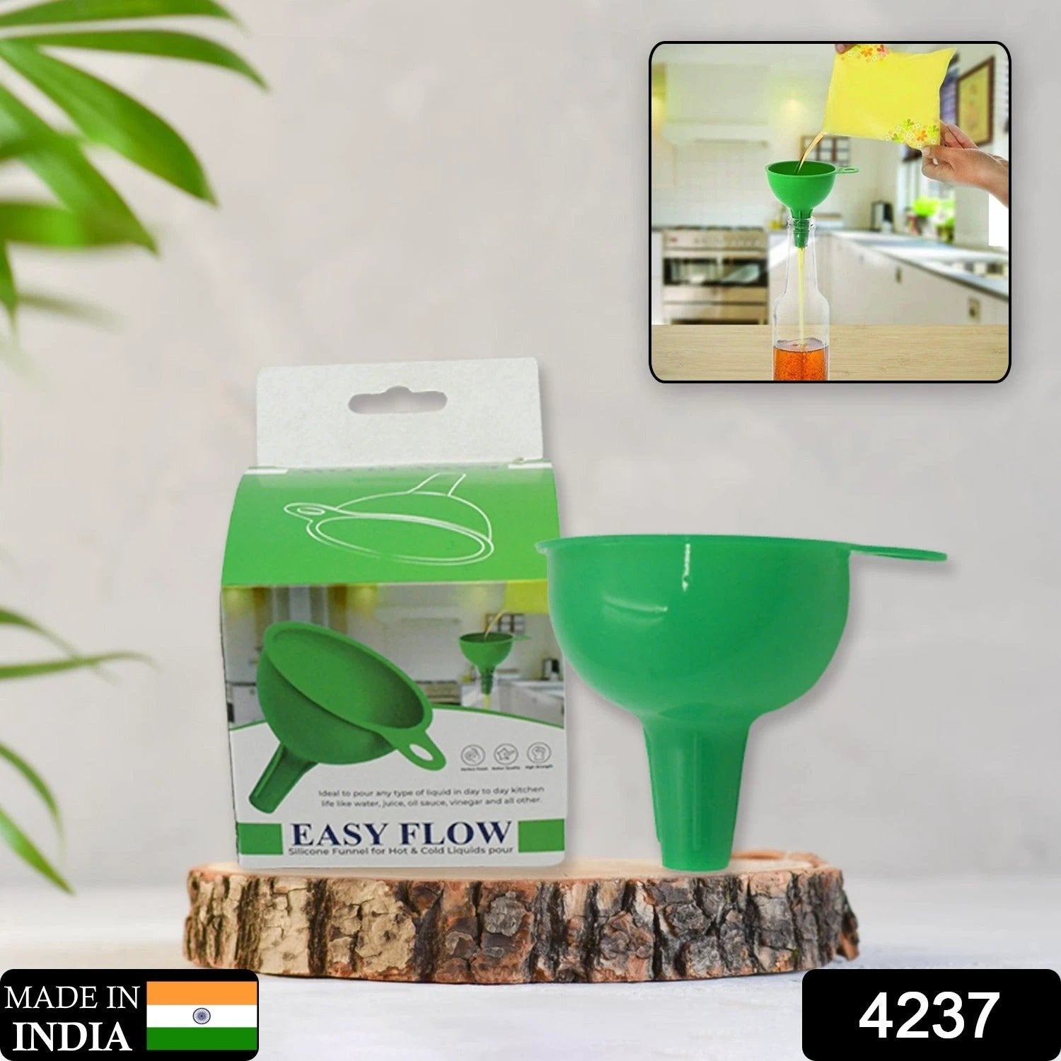 4237 Silicone Funnel For Pouring Oil Sauce Water Juice And Small Food-grainsfood Grade Silicone Funnel (1 Pc Green) by Wukusy
