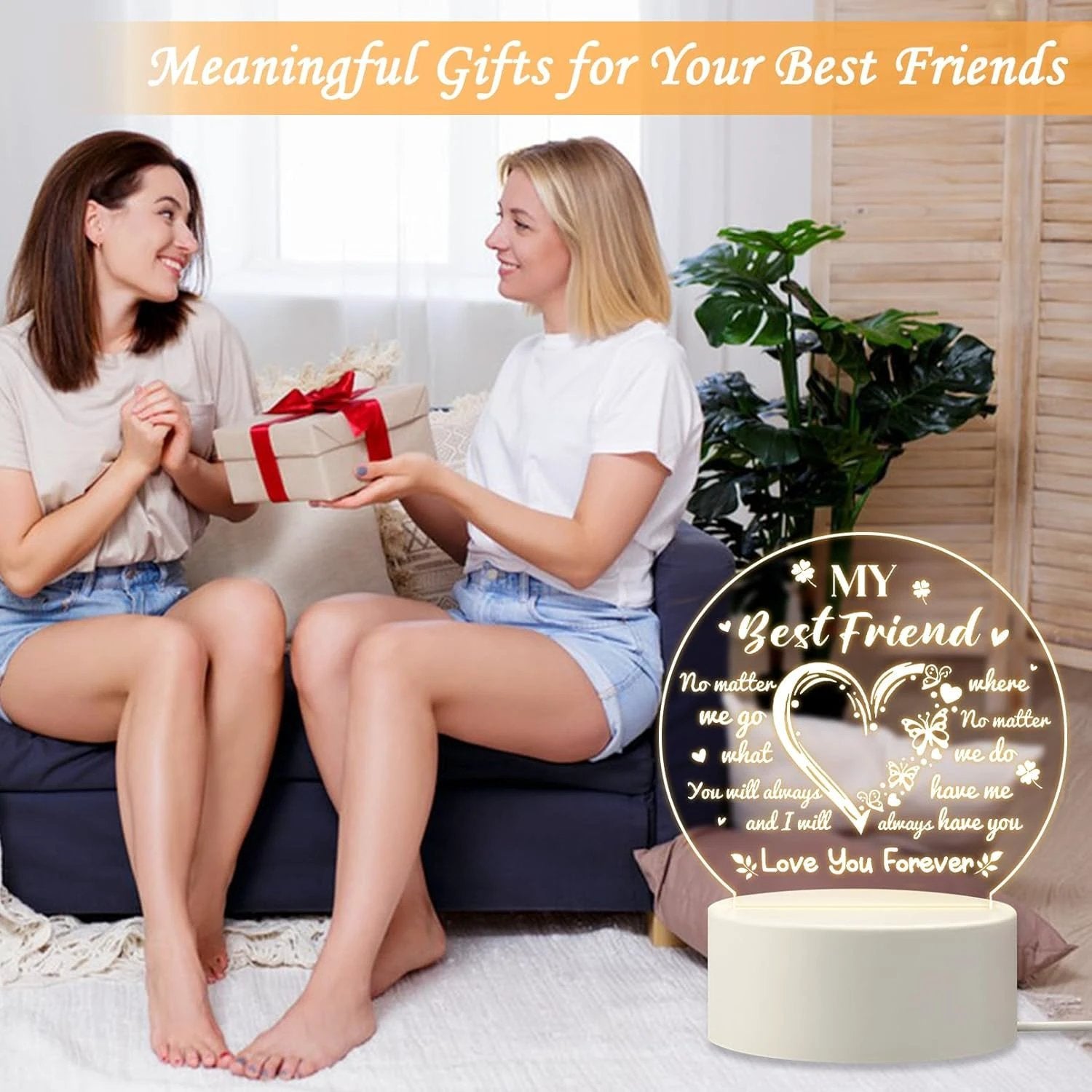 3d Illusion Led Night Lamp With Heart And Best Friend Design by Wukusy
