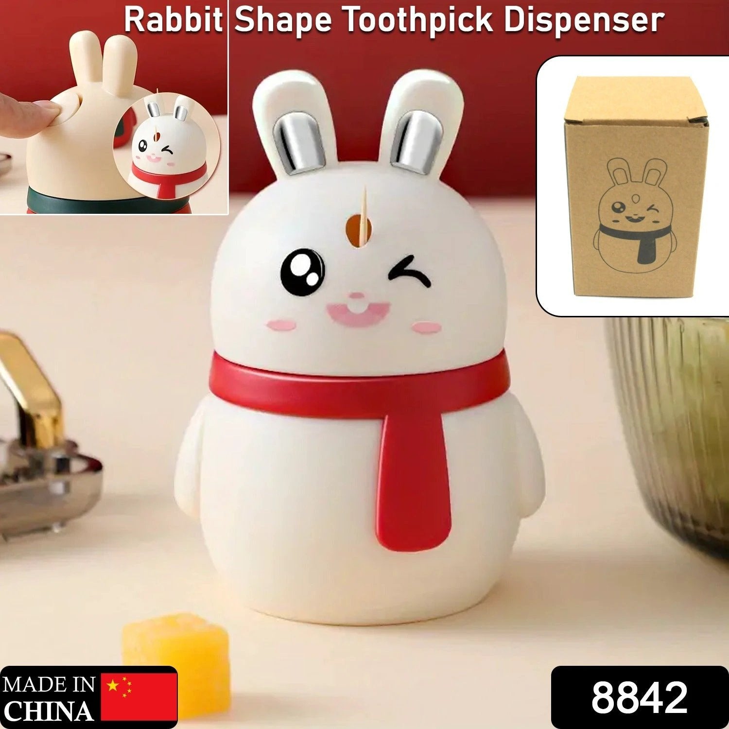 8842 Rabbit Shape Toothpick Dispenser Pressing Small Size Accessory Durable Red  Home  Garden  Kitchen Dining  Bar  Kitchen Storage  Organization  Racks  Holders Dining Room Table Decoration (1 Pc ) - 69kart