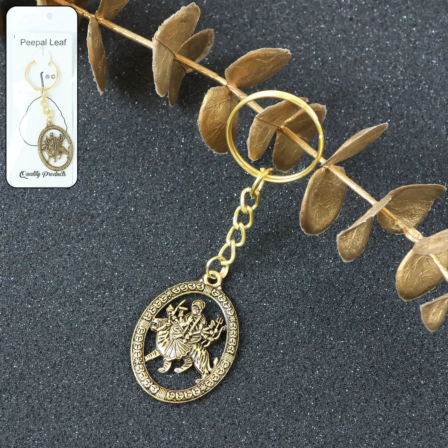 Maa Durga Oval Frame Golden Keychain by Wukusy