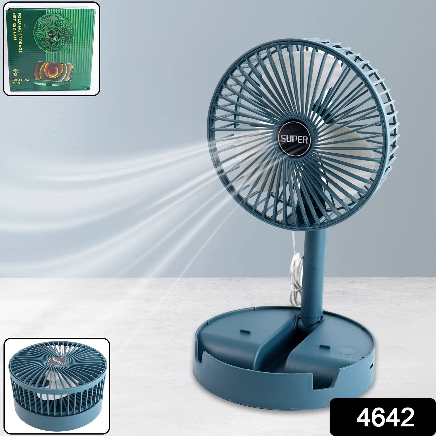 4642 Telescopic Electric Desktop Fan Height Adjustable Foldable  Portable For Travelcarry  Silent Table Top Personal Fan For Bedside Office Table (Battery Not Include) - 69kart