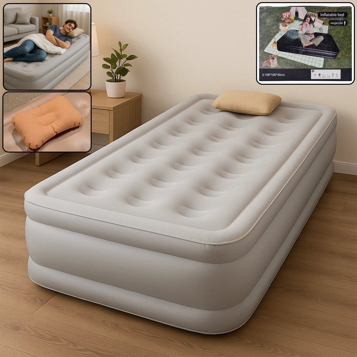 Portable Inflatable Bed Folding Lazy Bed (190x100x40 Cm  1 Pc) - 69KART