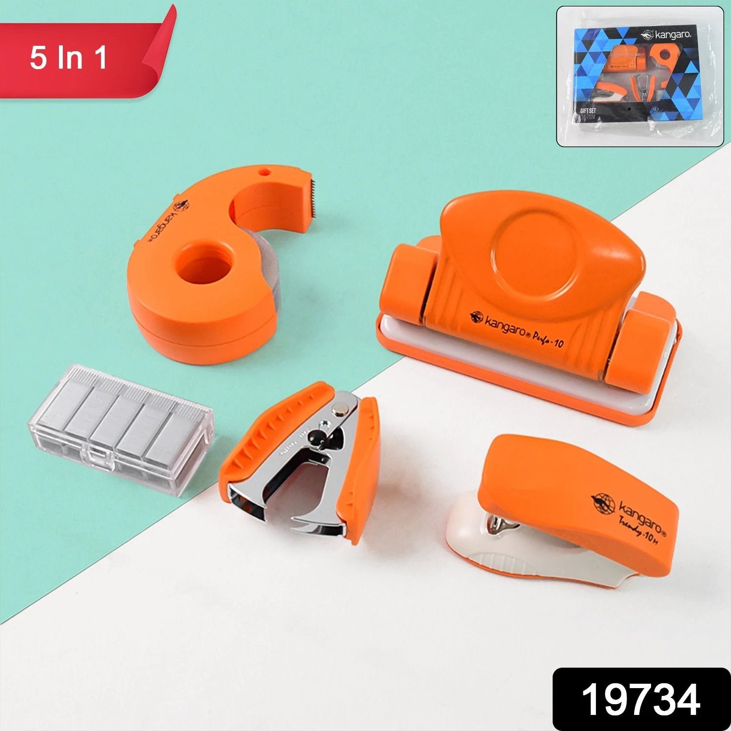 Kangaro 5-in-1 Stationery Gift Set With Stapler Staples Staple Remover Tape Dispenser by Wukusy