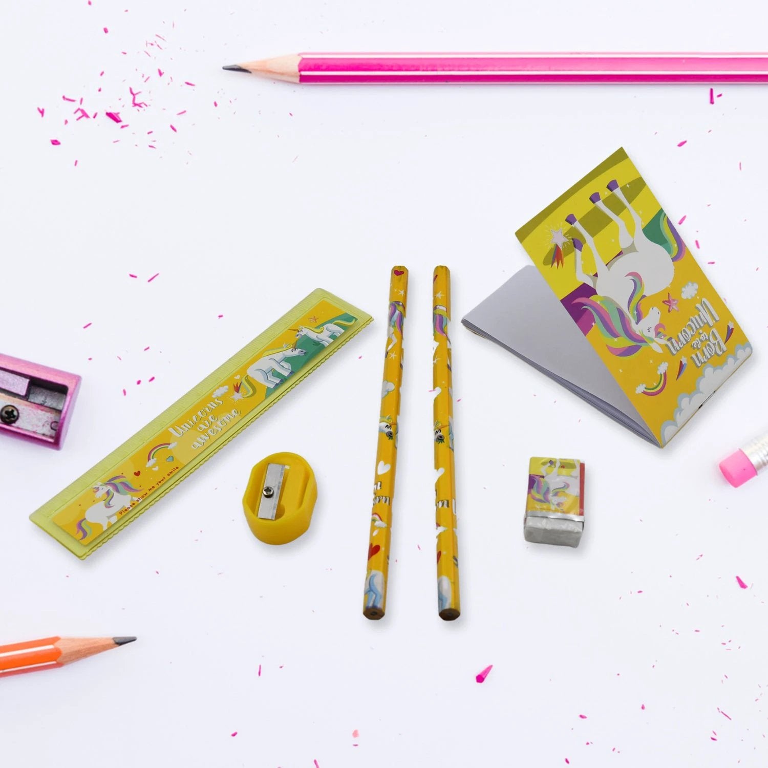 4599   6 Pc Set Stationary Set Including Pencil Ruler Rubber Pencil Sharpener  School Office Product Gift - 69KART