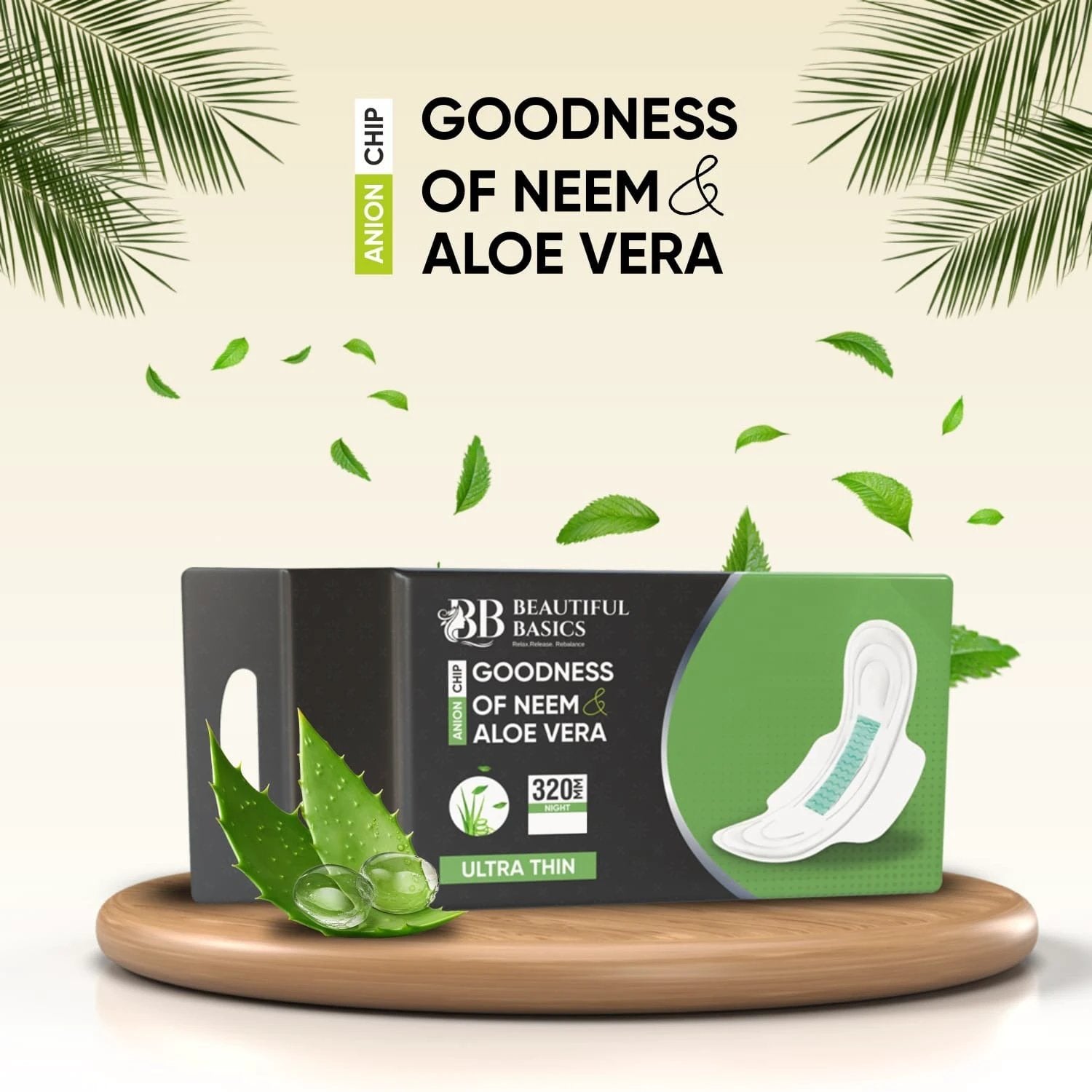 0982 Sanitary Pads For Women With Goodness Of Neem Aloe Vera Ultra Thin Leakage Protection Ph Balance With Antibacterial Anion Chip 5x More Absorbance (320 Mm 32 Pads) by Wukusy