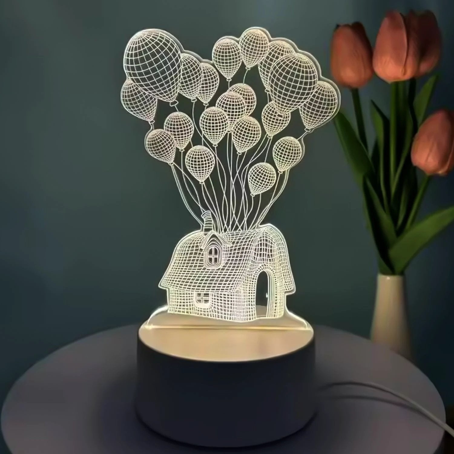 3d Illusion Led Night Lamp With House And Balloons Design by Wukusy